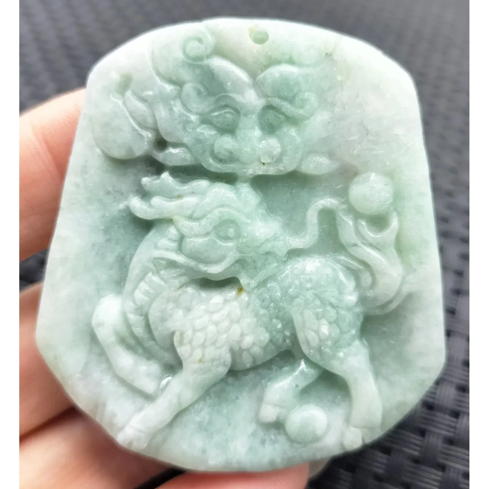 Certified Green Natural Type A Jade Jadeite Carved Kylin Dragon Head Pendant - Image 13