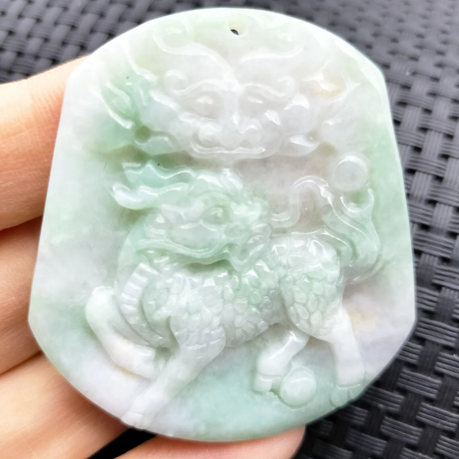 Certified Green Natural Type A Jade Jadeite Carved Kylin Dragon Head Pendant - Image 2