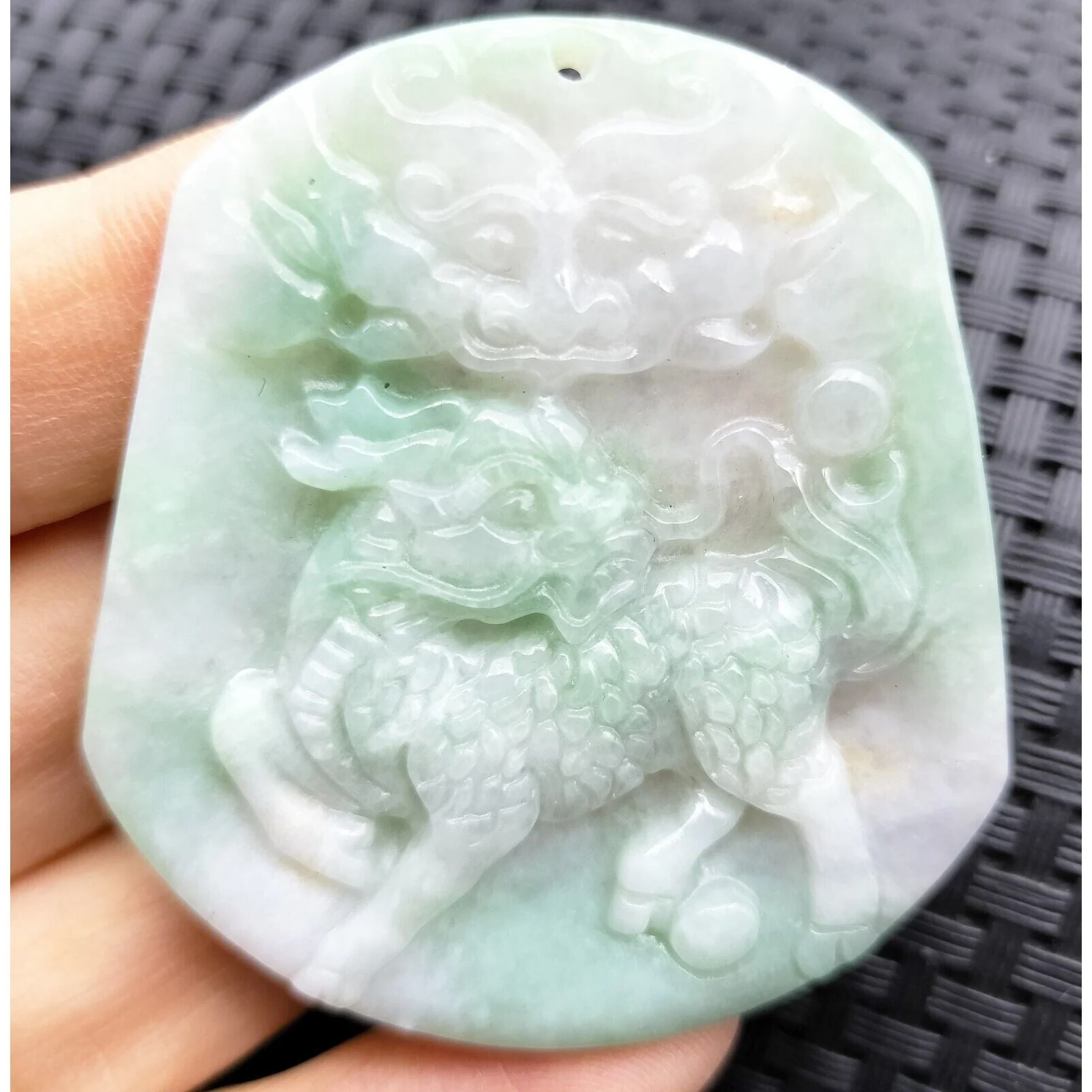 Certified Green Natural Type A Jade Jadeite Carved Kylin Dragon Head Pendant - Image 3