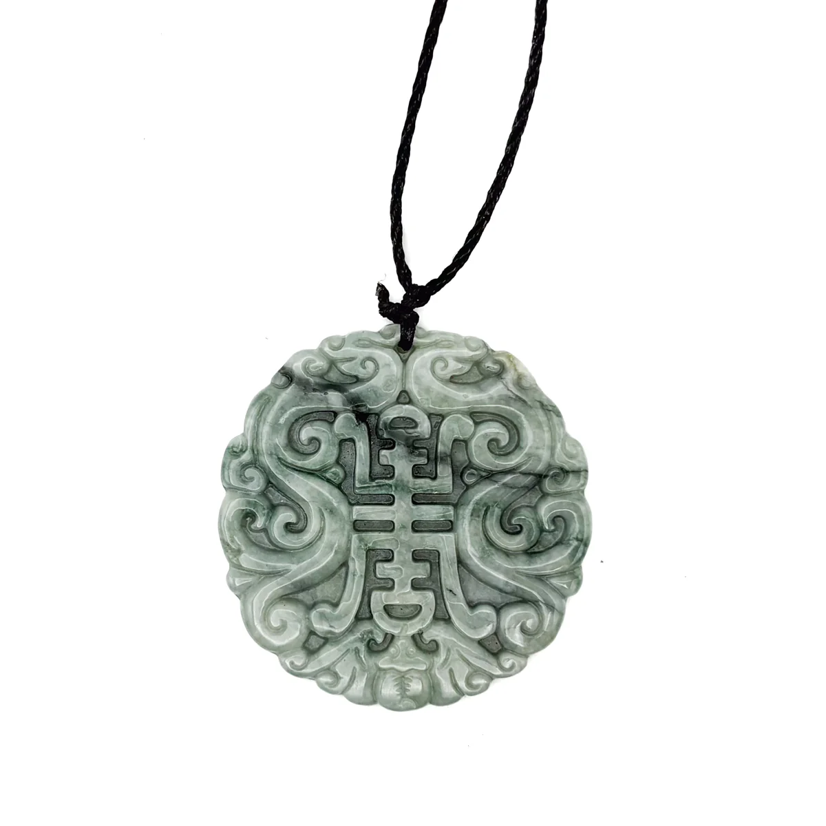 Certified Green Natural Type A Jade Jadeite Carved Longevity Bat Dragon Pendant - Image 2