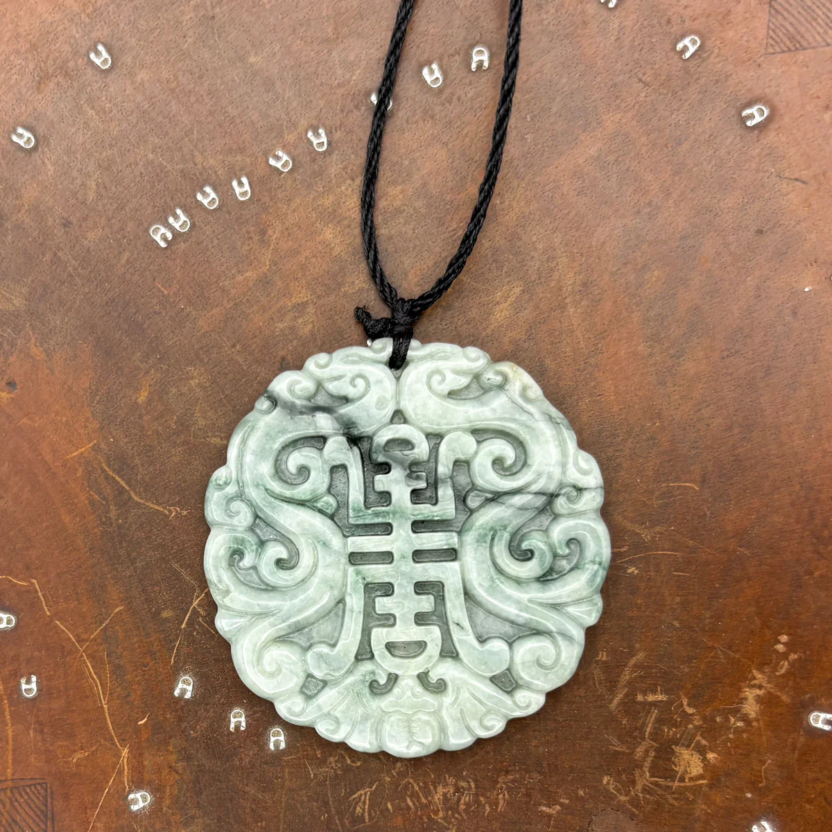 Certified Green Natural Type A Jade Jadeite Carved Longevity Bat Dragon Pendant - Image 4