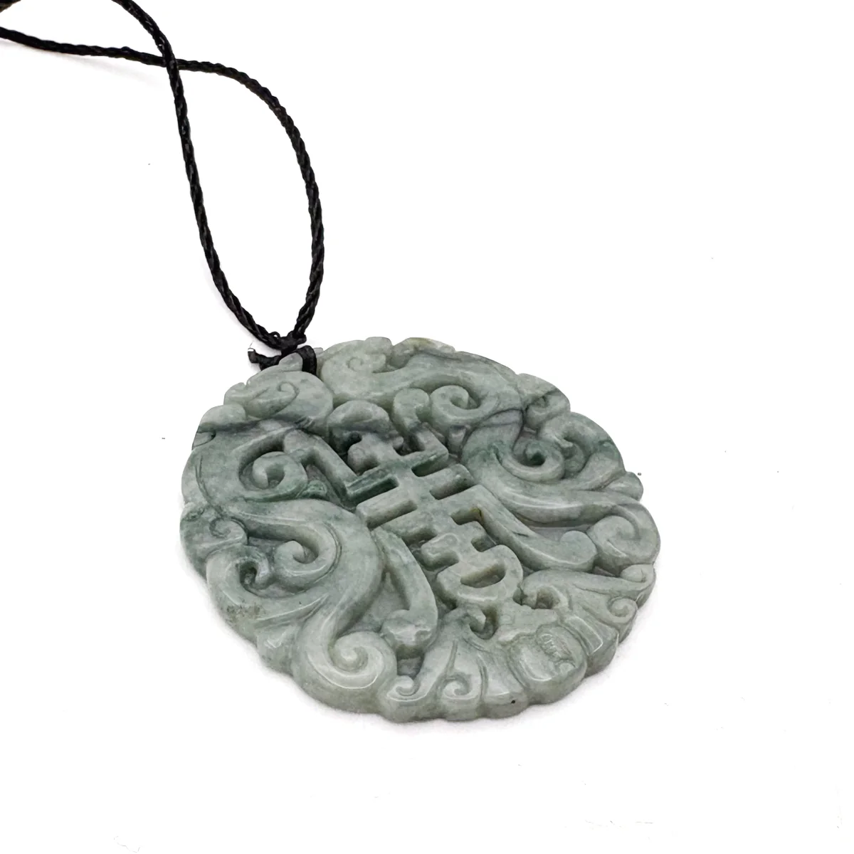 Certified Green Natural Type A Jade Jadeite Carved Longevity Bat Dragon Pendant - Image 5