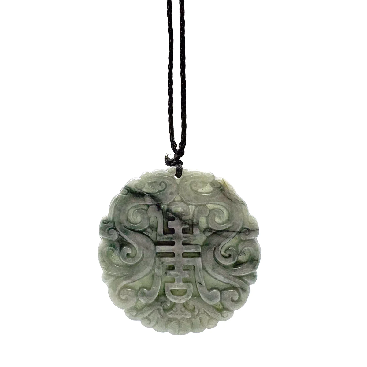 Certified Green Natural Type A Jade Jadeite Carved Longevity Bat Dragon Pendant - Image 8