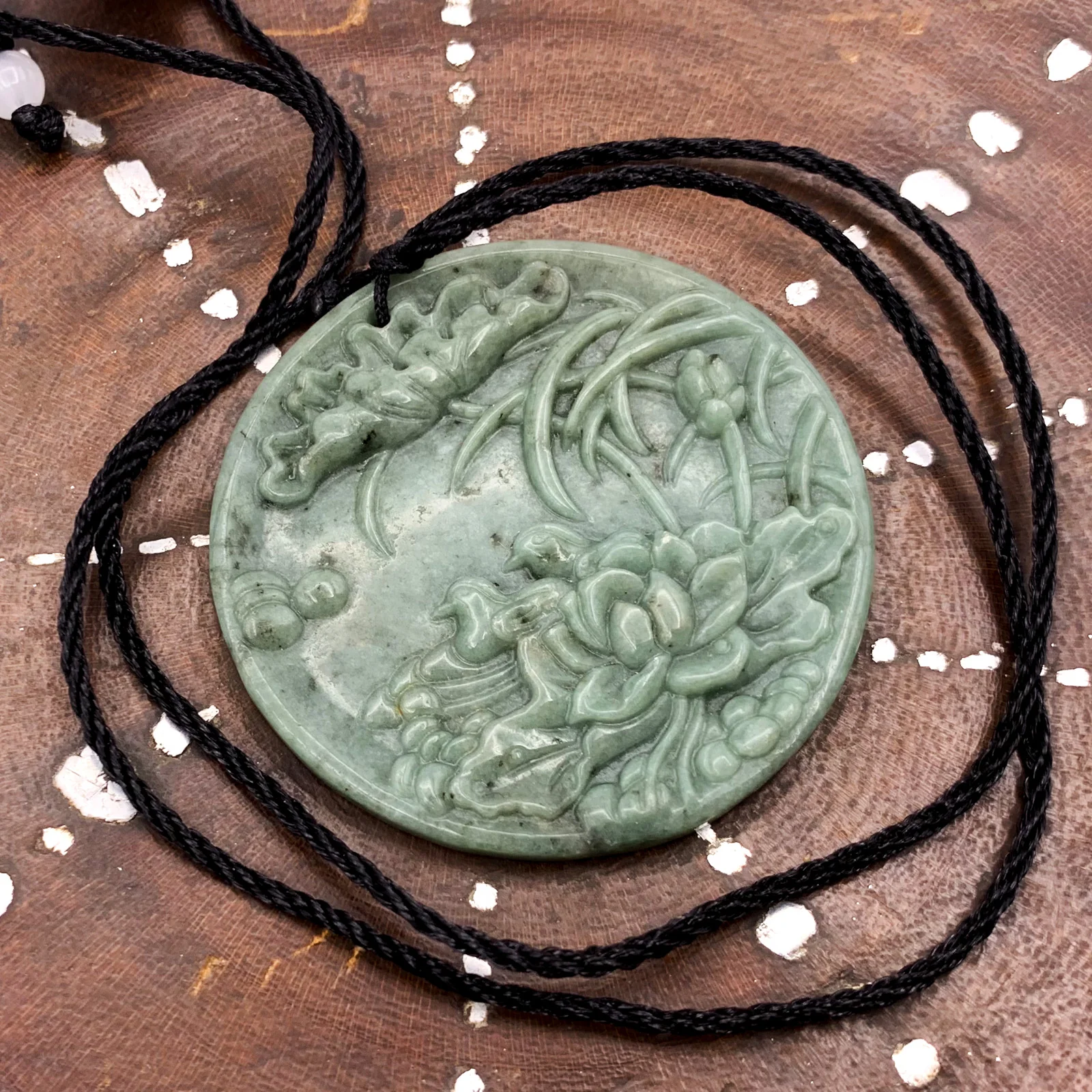 Certified Green Natural Type A Jade Jadeite Carved Mandarin Duck Lotus Pendant Necklace - Image 3