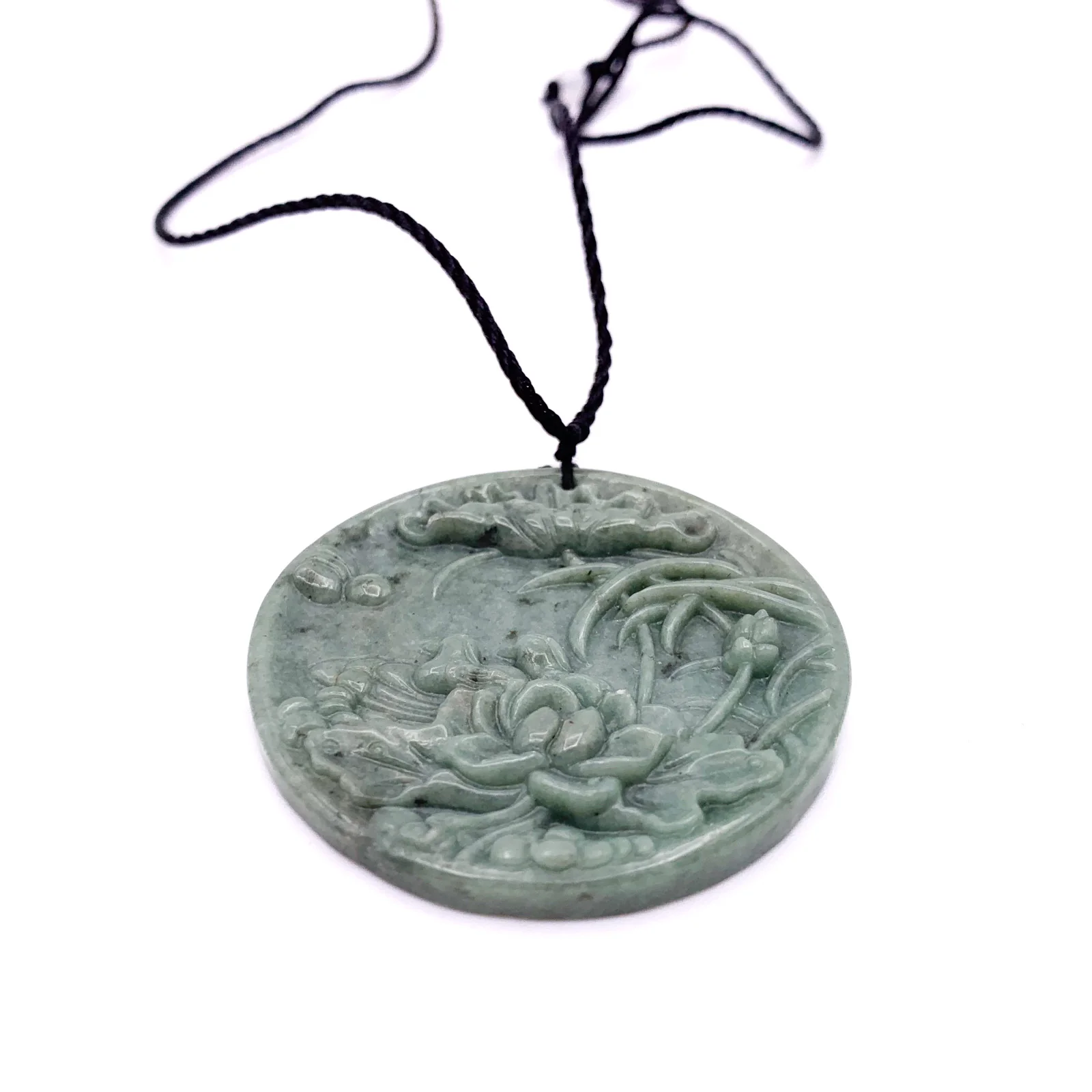Certified Green Natural Type A Jade Jadeite Carved Mandarin Duck Lotus Pendant Necklace - Image 4