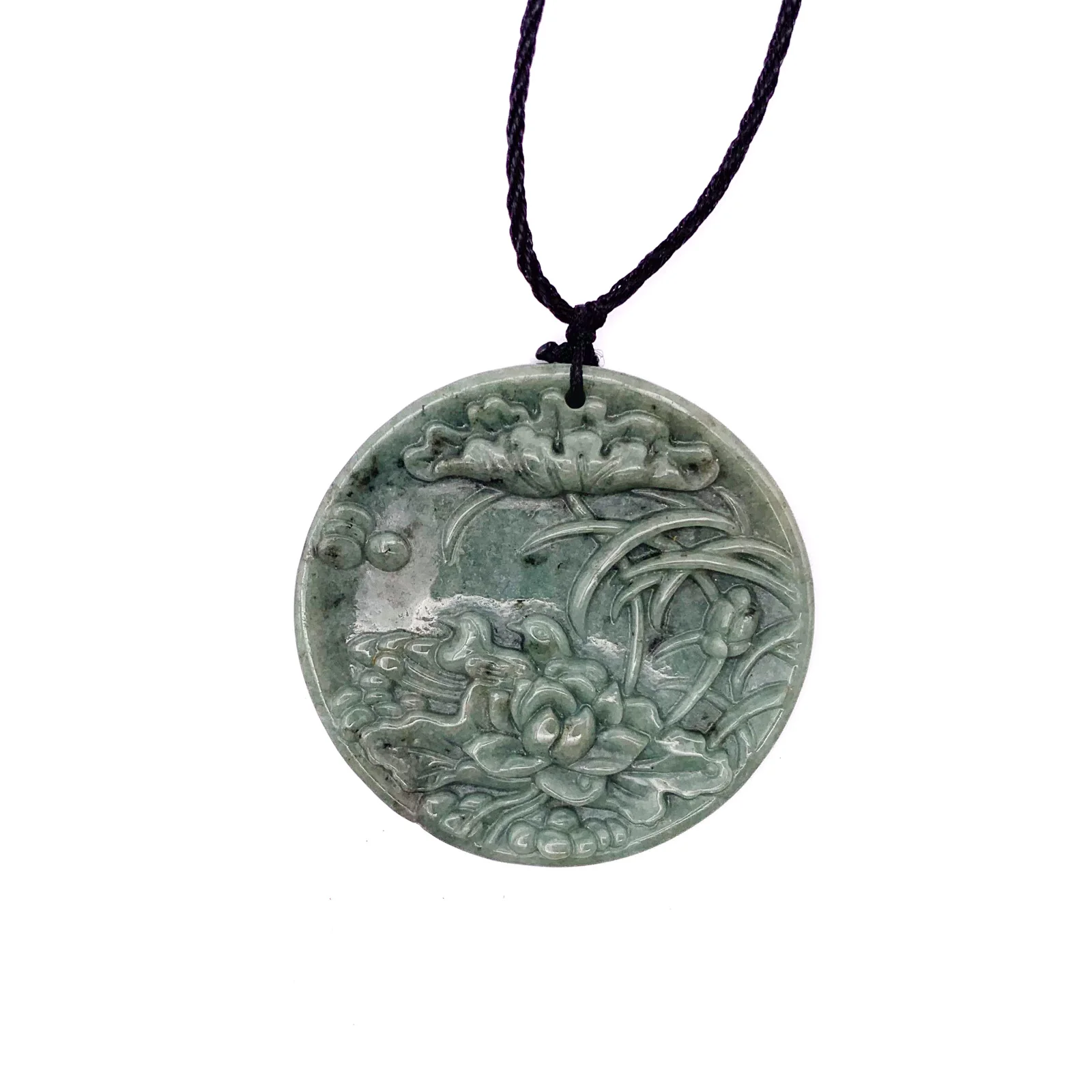 Certified Green Natural Type A Jade Jadeite Carved Mandarin Duck Lotus Pendant Necklace - Image 8