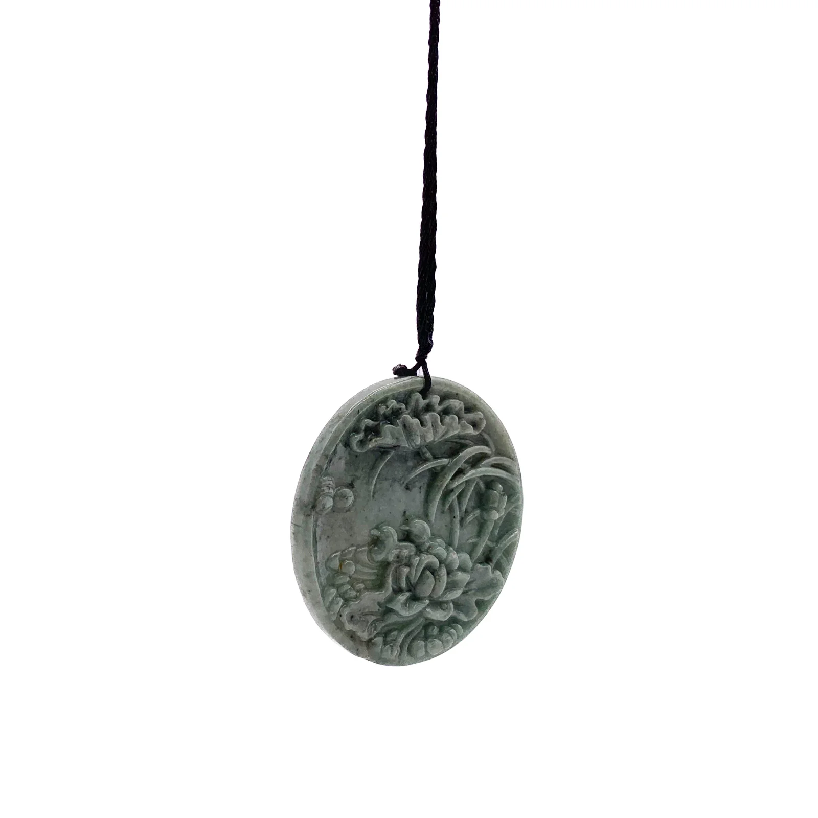 Certified Green Natural Type A Jade Jadeite Carved Mandarin Duck Lotus Pendant Necklace - Image 9