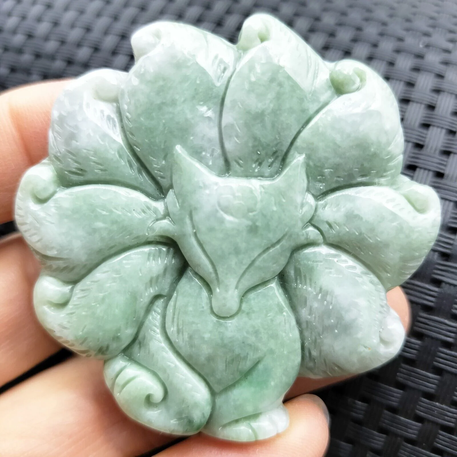 Certified Green Natural Type A Jade Jadeite Carved Nine-Tailed Fox Pendant - Image 2
