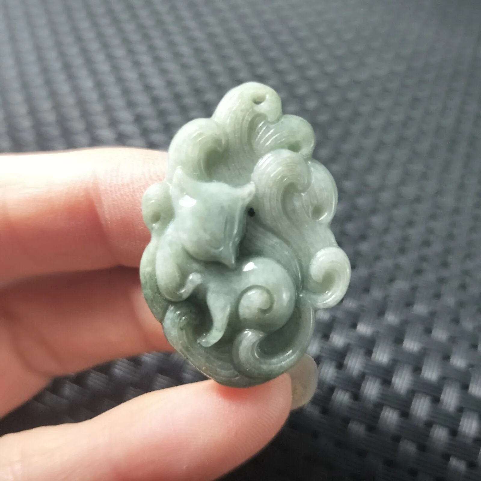 Certified Green Natural Type A Jade Jadeite Carved Nine-Tailed Fox Pendant Necklace - Image 2