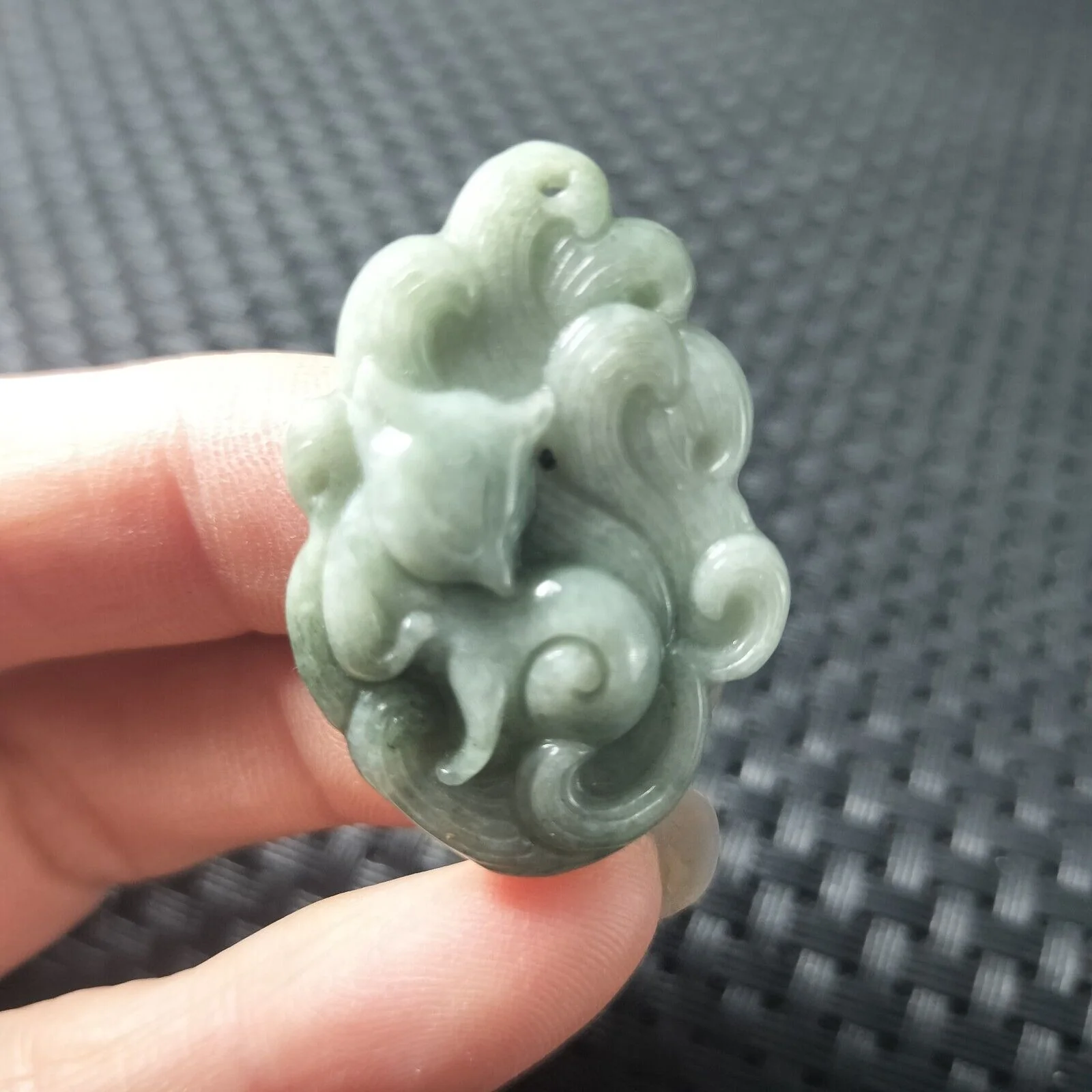Certified Green Natural Type A Jade Jadeite Carved Nine-Tailed Fox Pendant Necklace - Image 3
