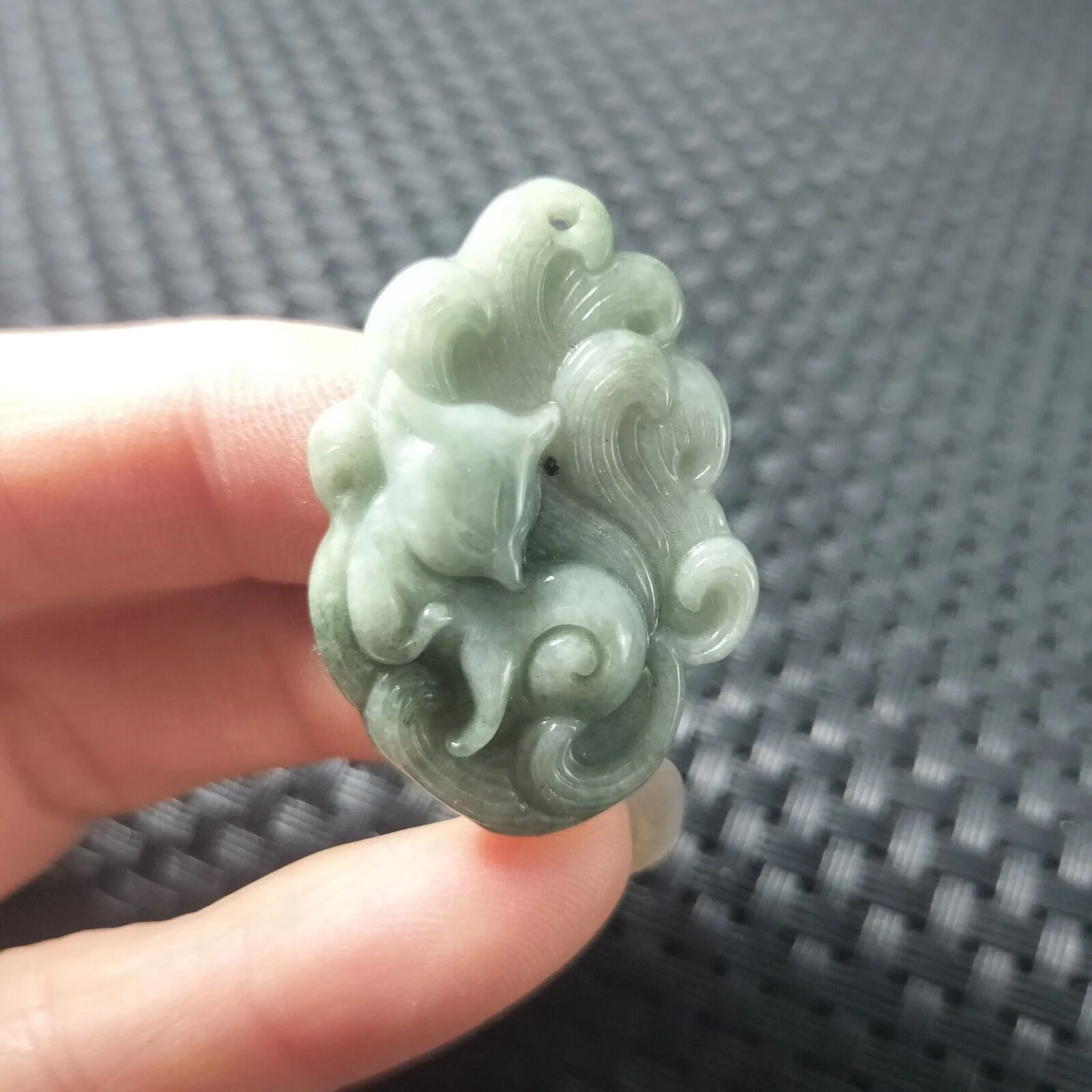 Certified Green Natural Type A Jade Jadeite Carved Nine-Tailed Fox Pendant Necklace - Image 4
