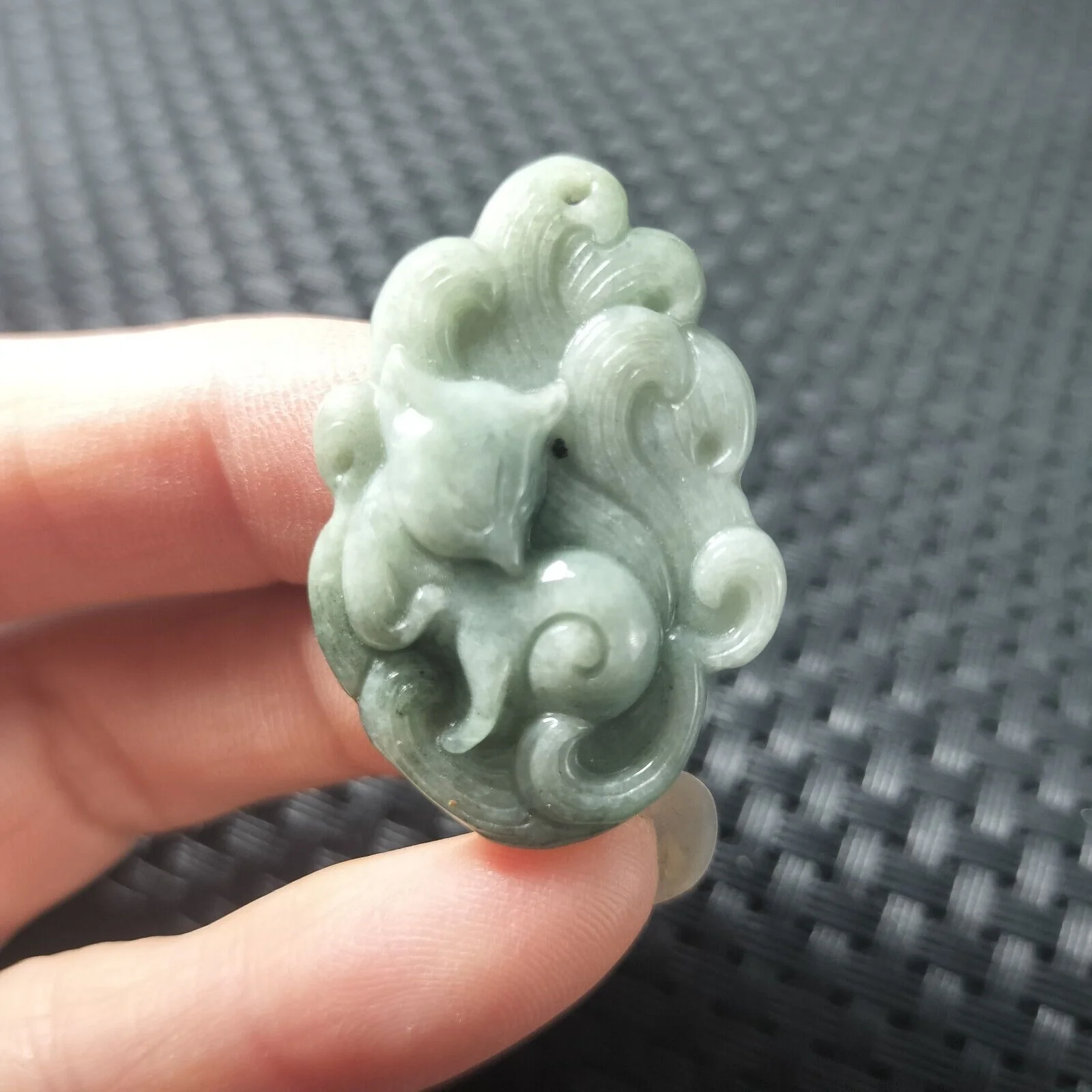 Certified Green Natural Type A Jade Jadeite Carved Nine-Tailed Fox Pendant Necklace - Image 5