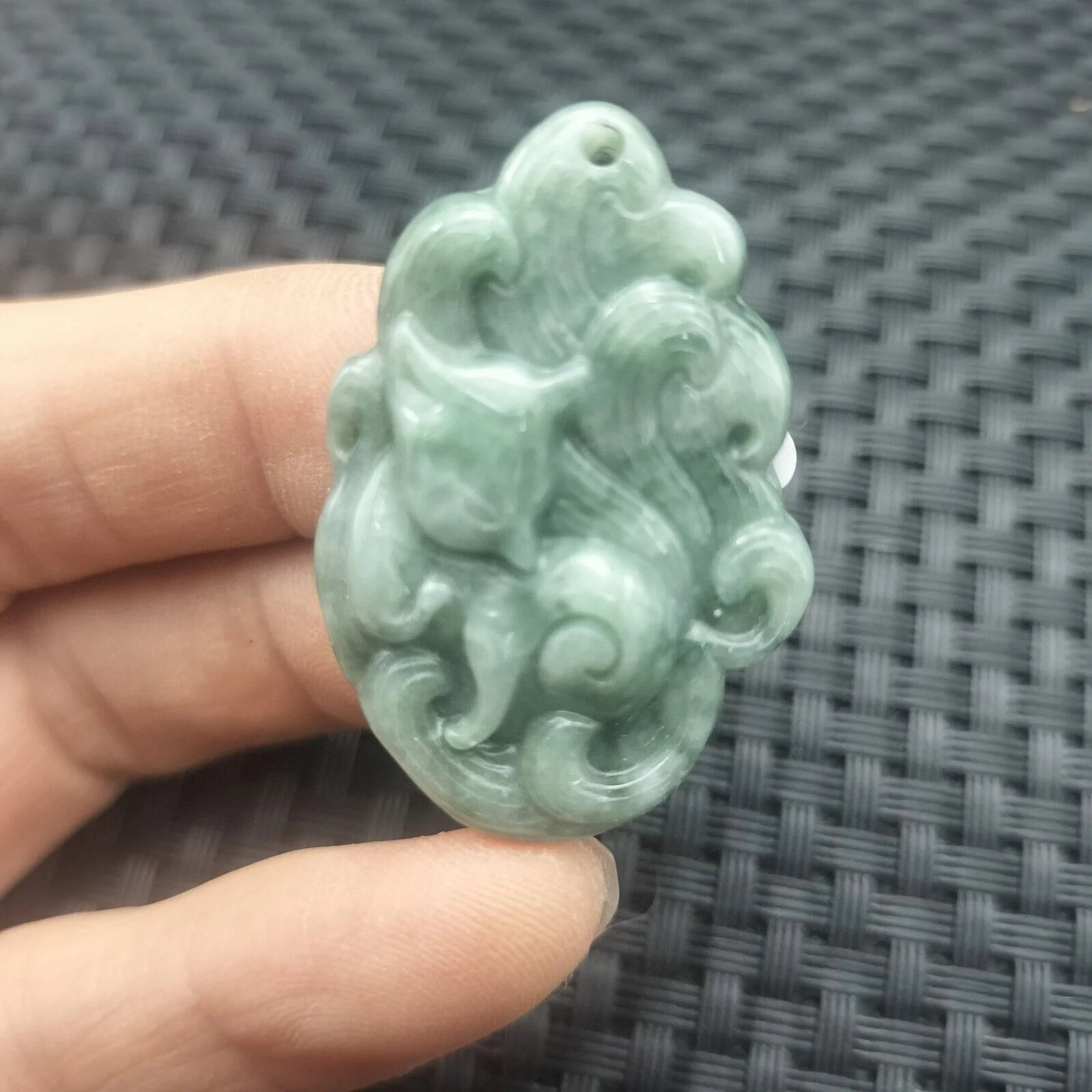 Certified Green Natural Type A Jade Jadeite Carved Nine-Tailed Fox Pendant Necklace - Image 2