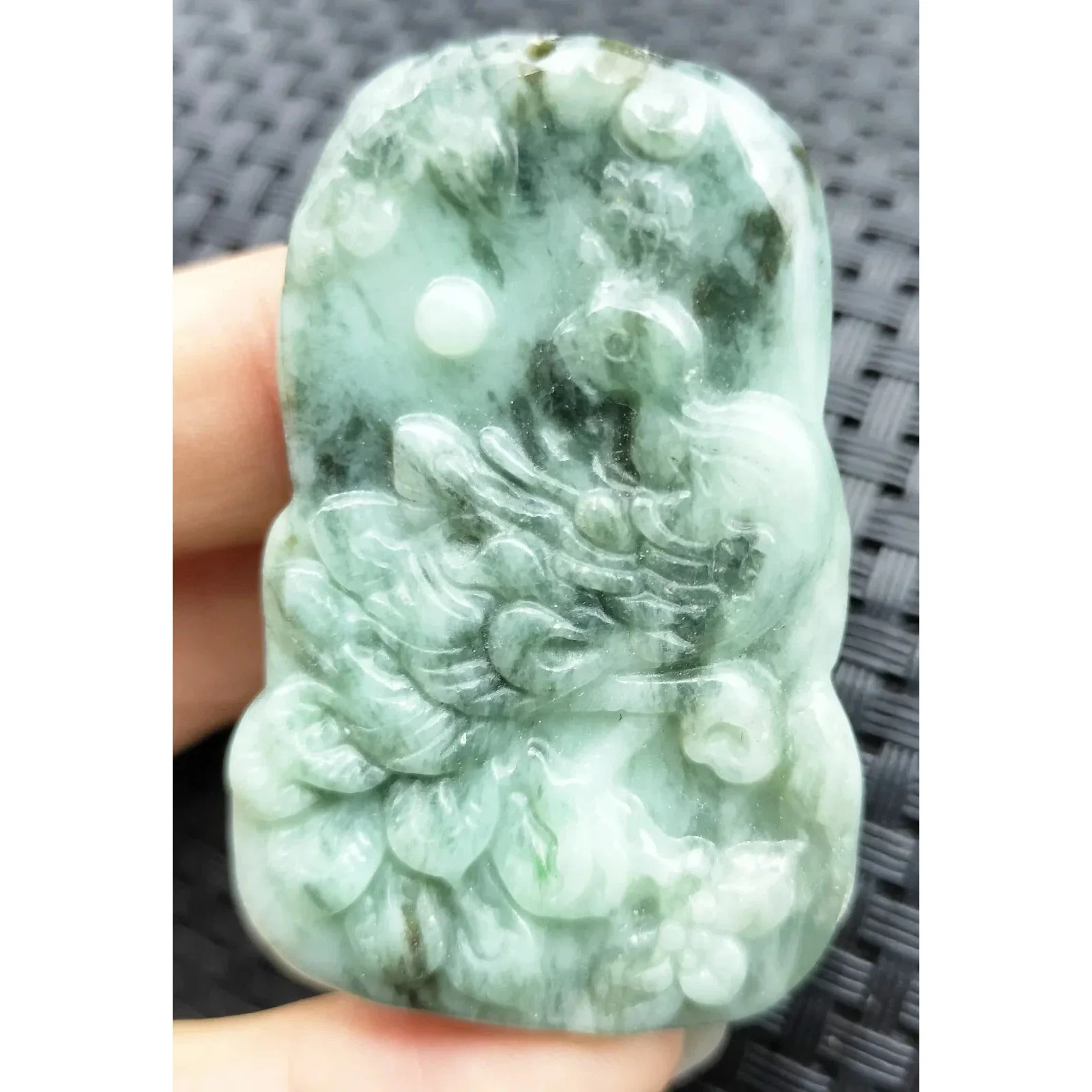 Certified Green Natural Type A Jade Jadeite Carved Peacock Pendant - Image 2