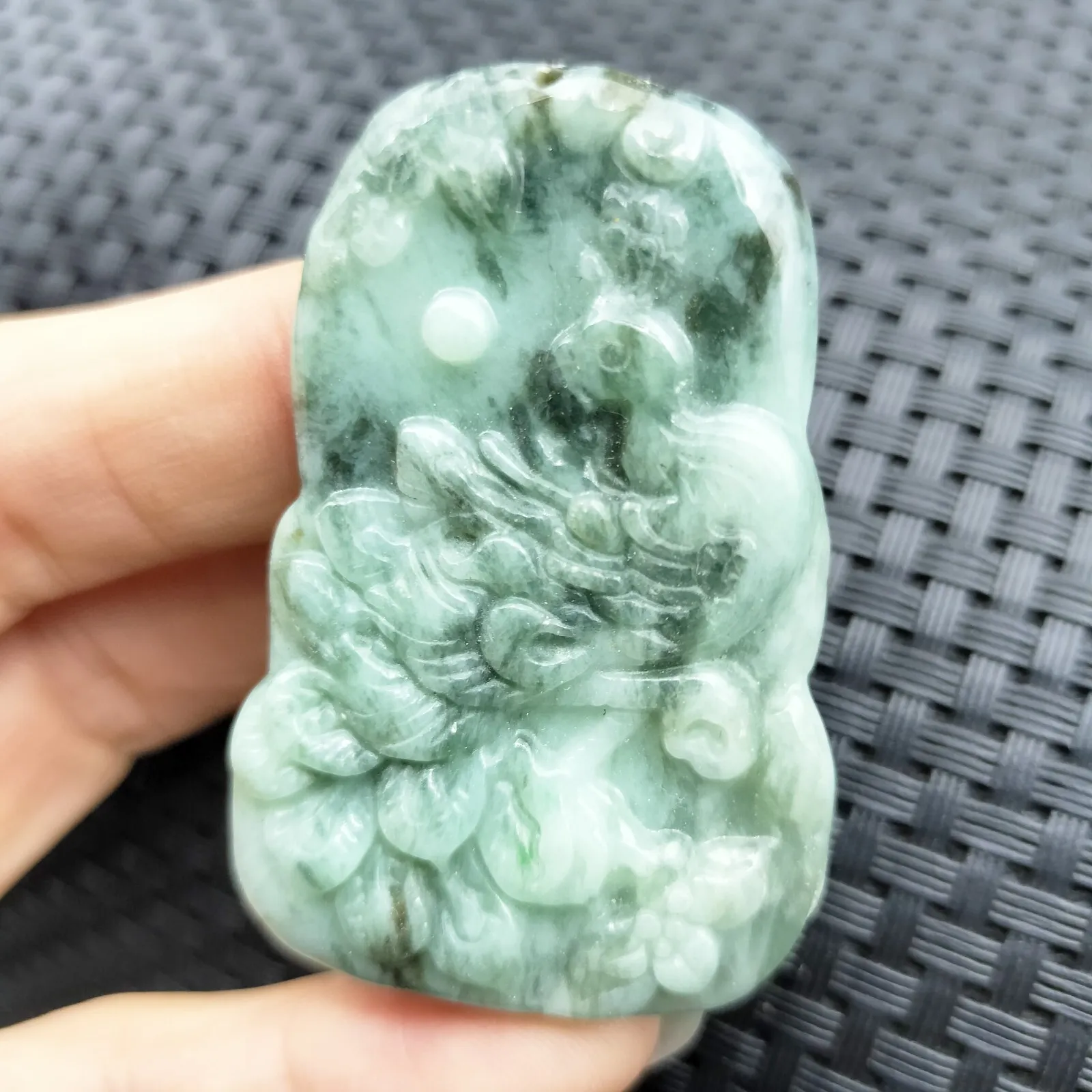 Certified Green Natural Type A Jade Jadeite Carved Peacock Pendant - Image 3