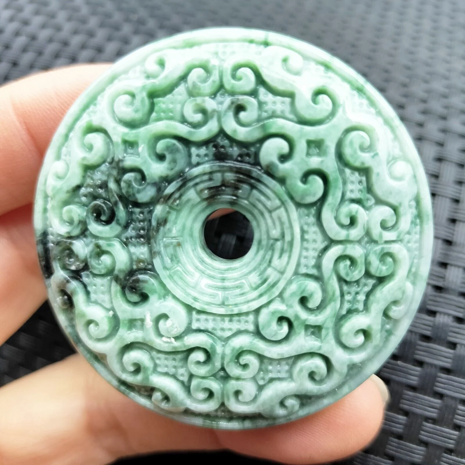 Certified Green Natural Type A Jade Jadeite Moire Safety Circle Donut Pendant - Image 4