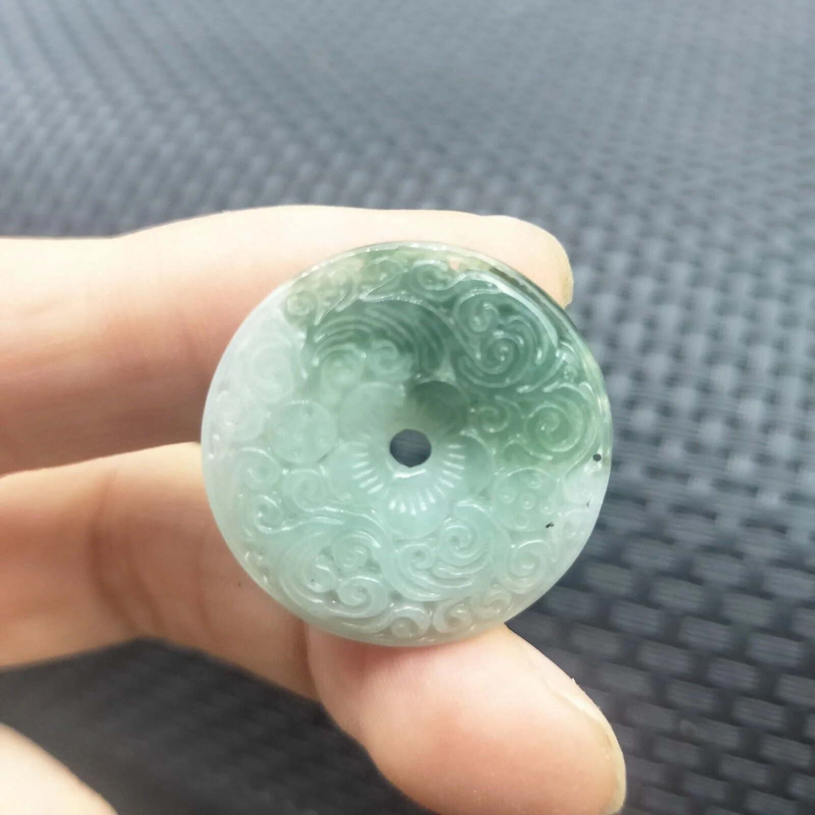 Certified Green Natural Type A Jade Jadeite Moire Safety Circle Donut Pendant - Image 3