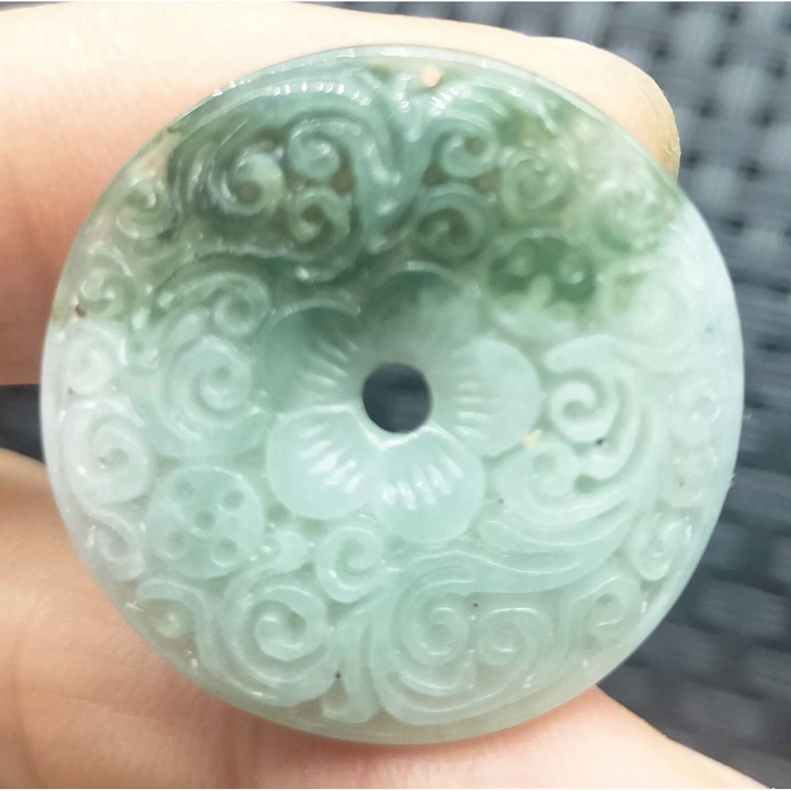 Certified Green Natural Type A Jade Jadeite Moire Safety Circle Donut Pendant - Image 4