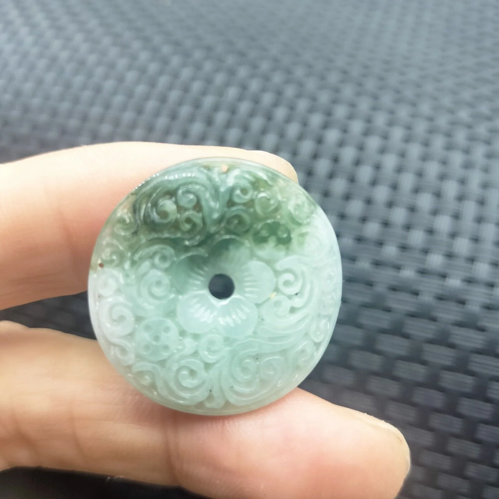Certified Green Natural Type A Jade Jadeite Moire Safety Circle Donut Pendant - Image 5