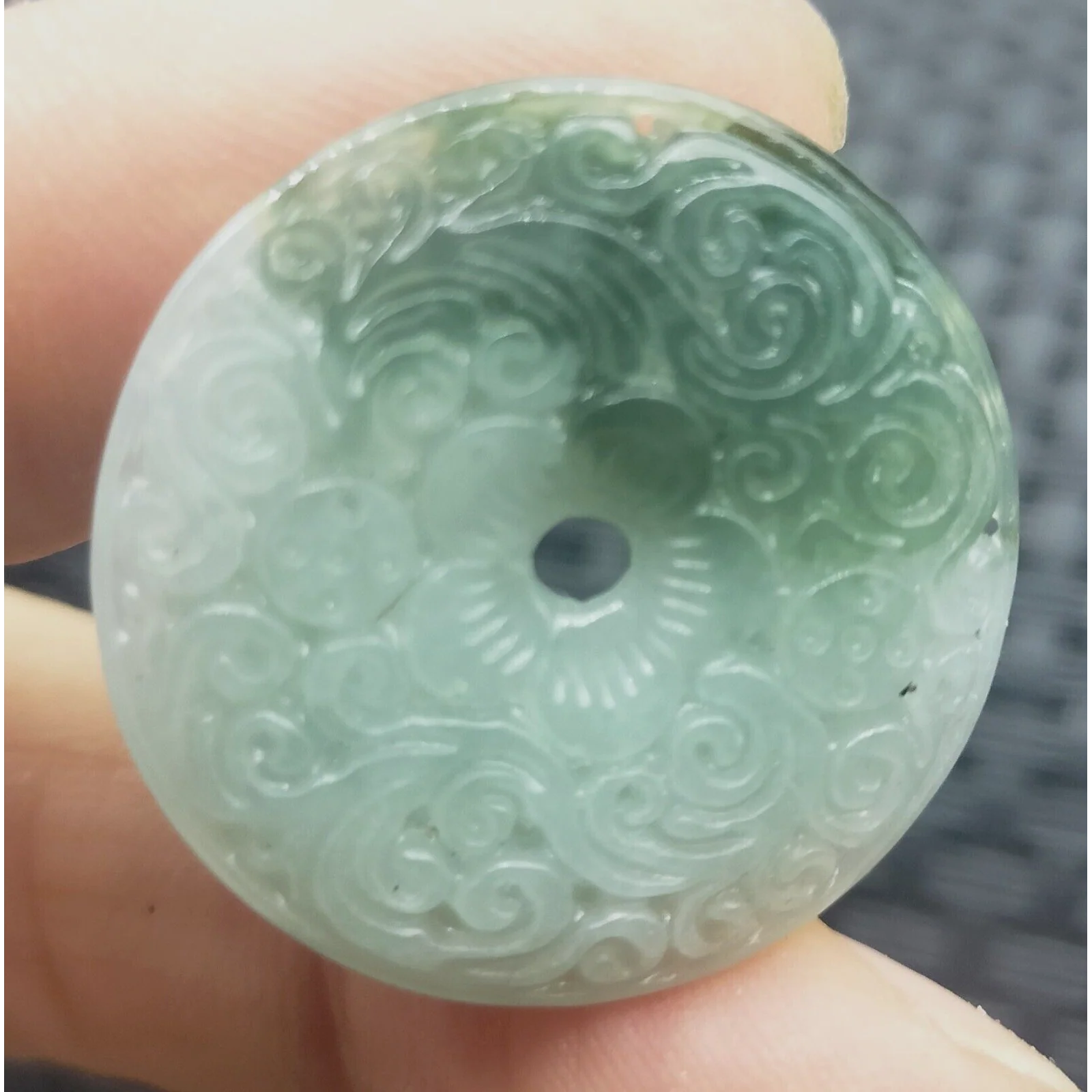 Certified Green Natural Type A Jade Jadeite Moire Safety Circle Donut Pendant - Image 6