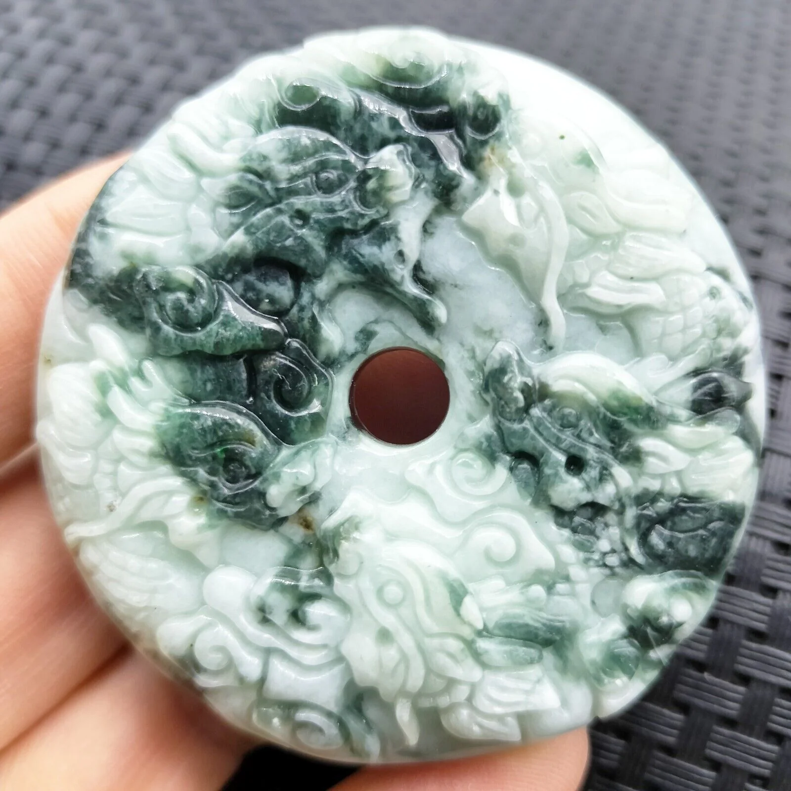 Certified Green Natural Type A Jade Jadeite Pendant Nine Dragons Circle Donut - Image 2
