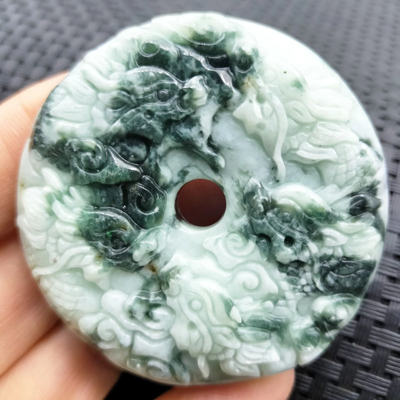 Certified Green Natural Type A Jade Jadeite Pendant Nine Dragons Circle Donut - Image 3