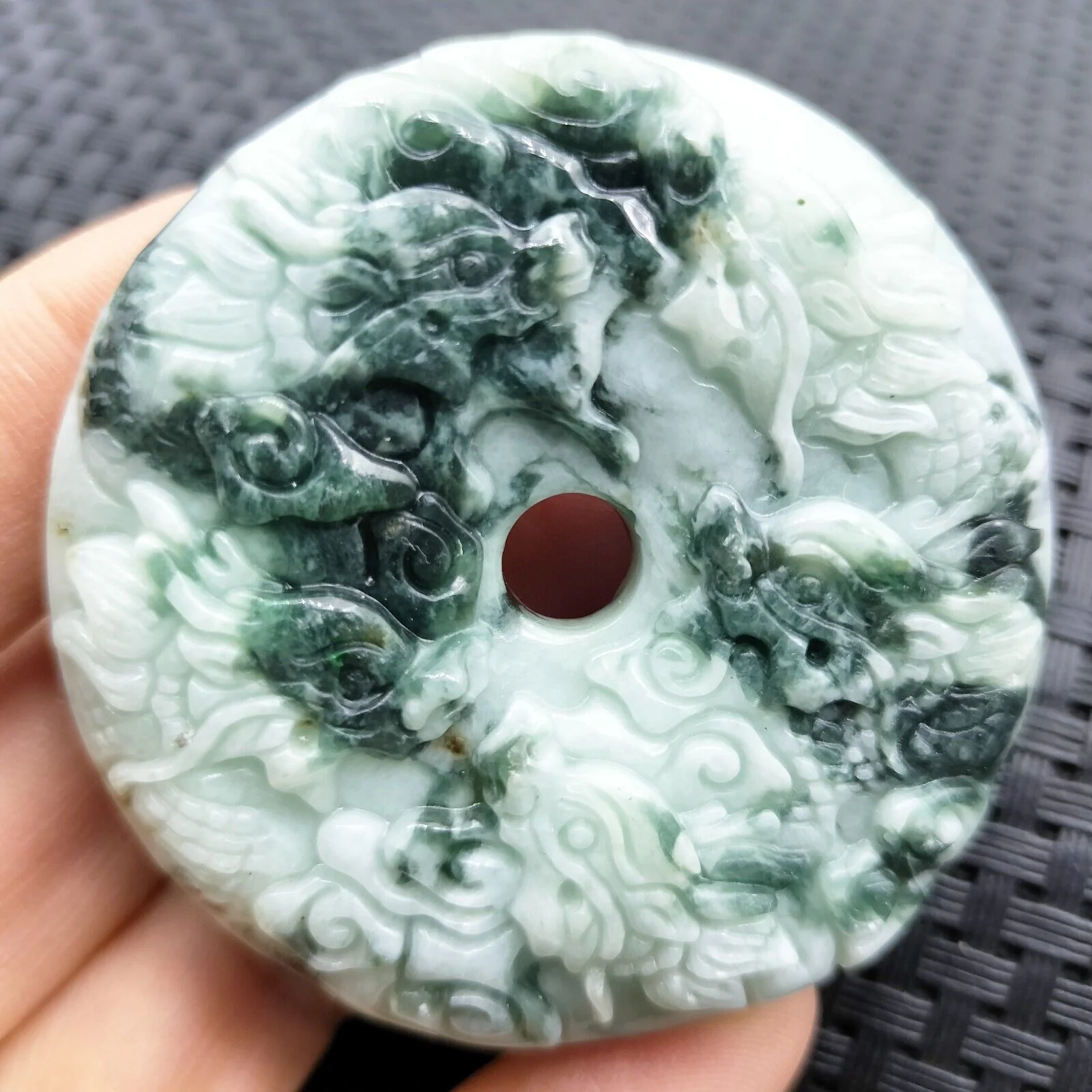Certified Green Natural Type A Jade Jadeite Pendant Nine Dragons Circle Donut - Image 4