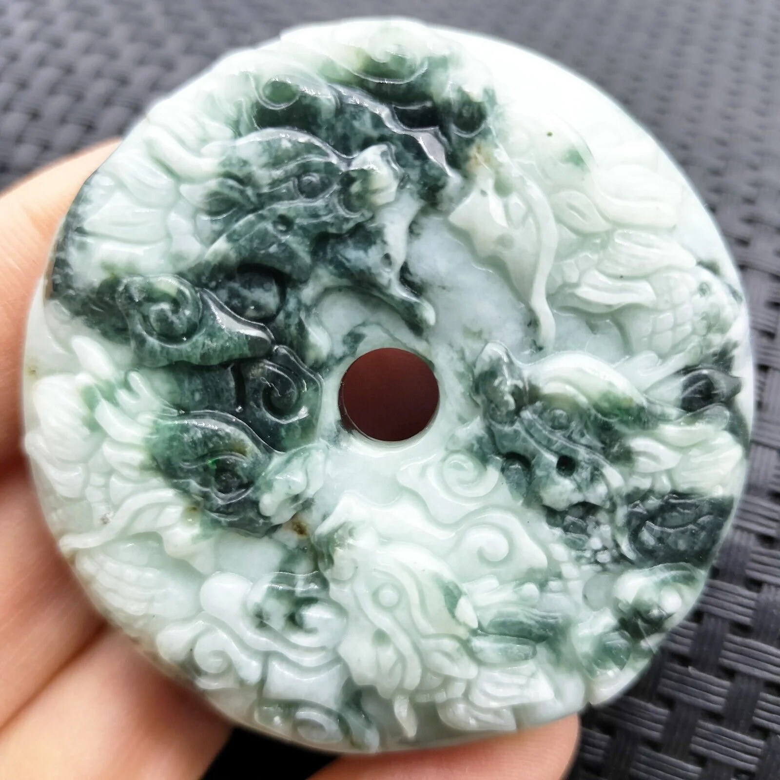 Certified Green Natural Type A Jade Jadeite Pendant Nine Dragons Circle Donut - Image 5