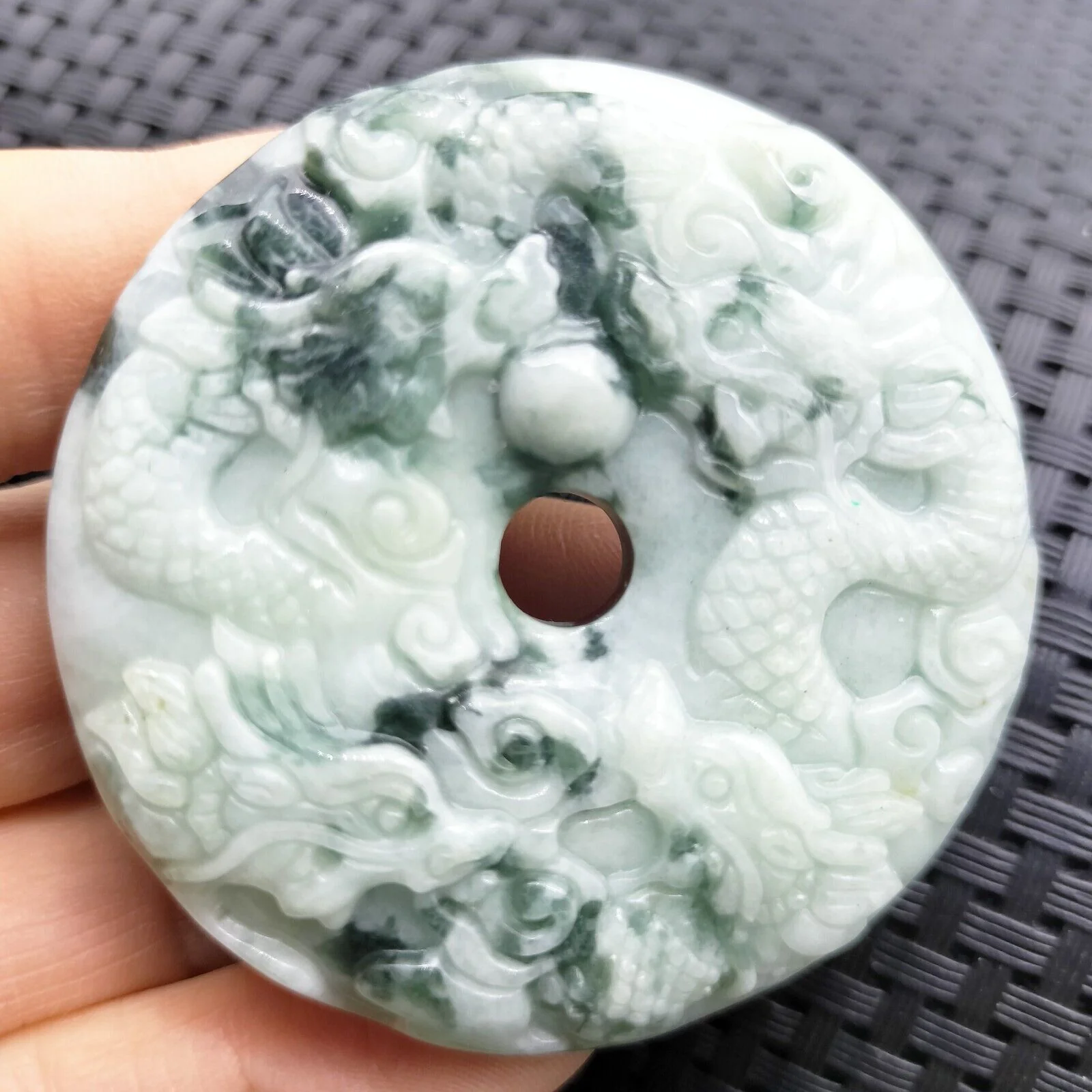 Certified Green Natural Type A Jade Jadeite Pendant Nine Dragons Circle Donut - Image 6