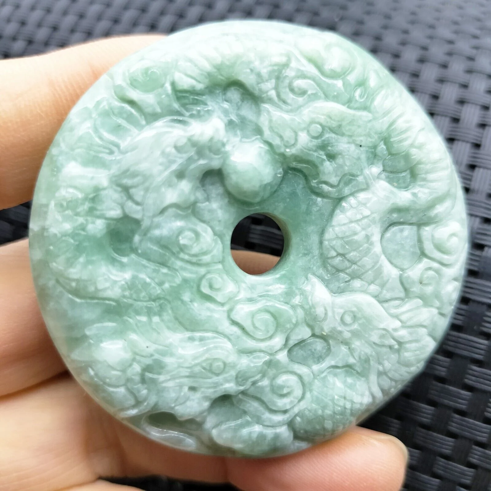 Certified Green Natural Type A Jade Jadeite Pendant Nine Dragons Circle Donut - Image 2