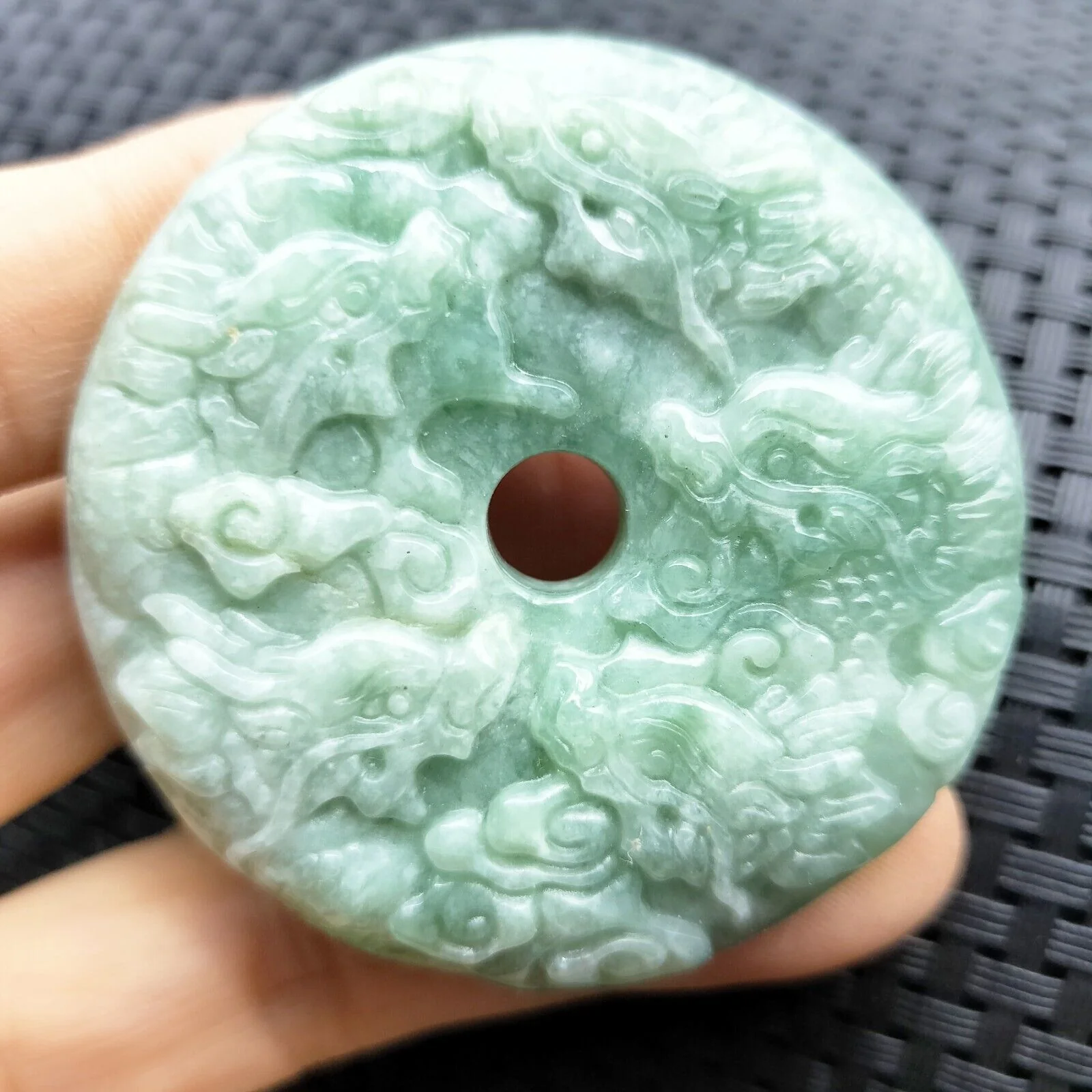 Certified Green Natural Type A Jade Jadeite Pendant Nine Dragons Circle Donut - Image 3