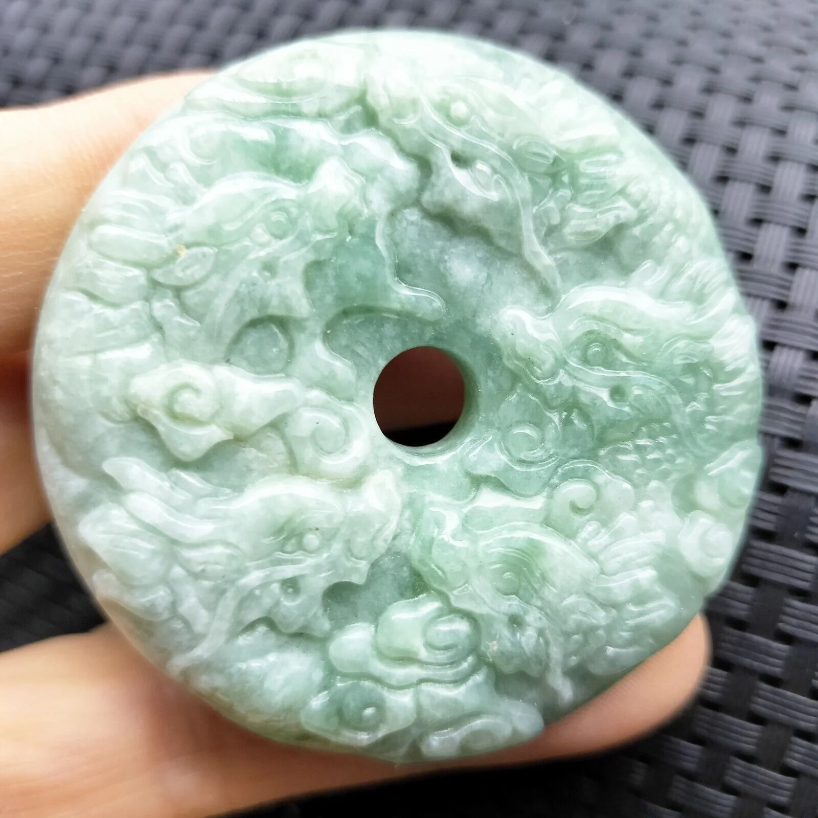 Certified Green Natural Type A Jade Jadeite Pendant Nine Dragons Circle Donut - Image 4