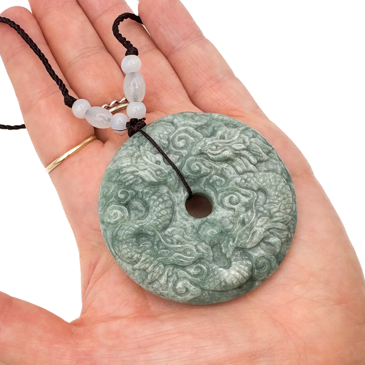 Certified Green Natural Type A Jade Jadeite Pendant Nine Dragons Circle Donut - Image 12