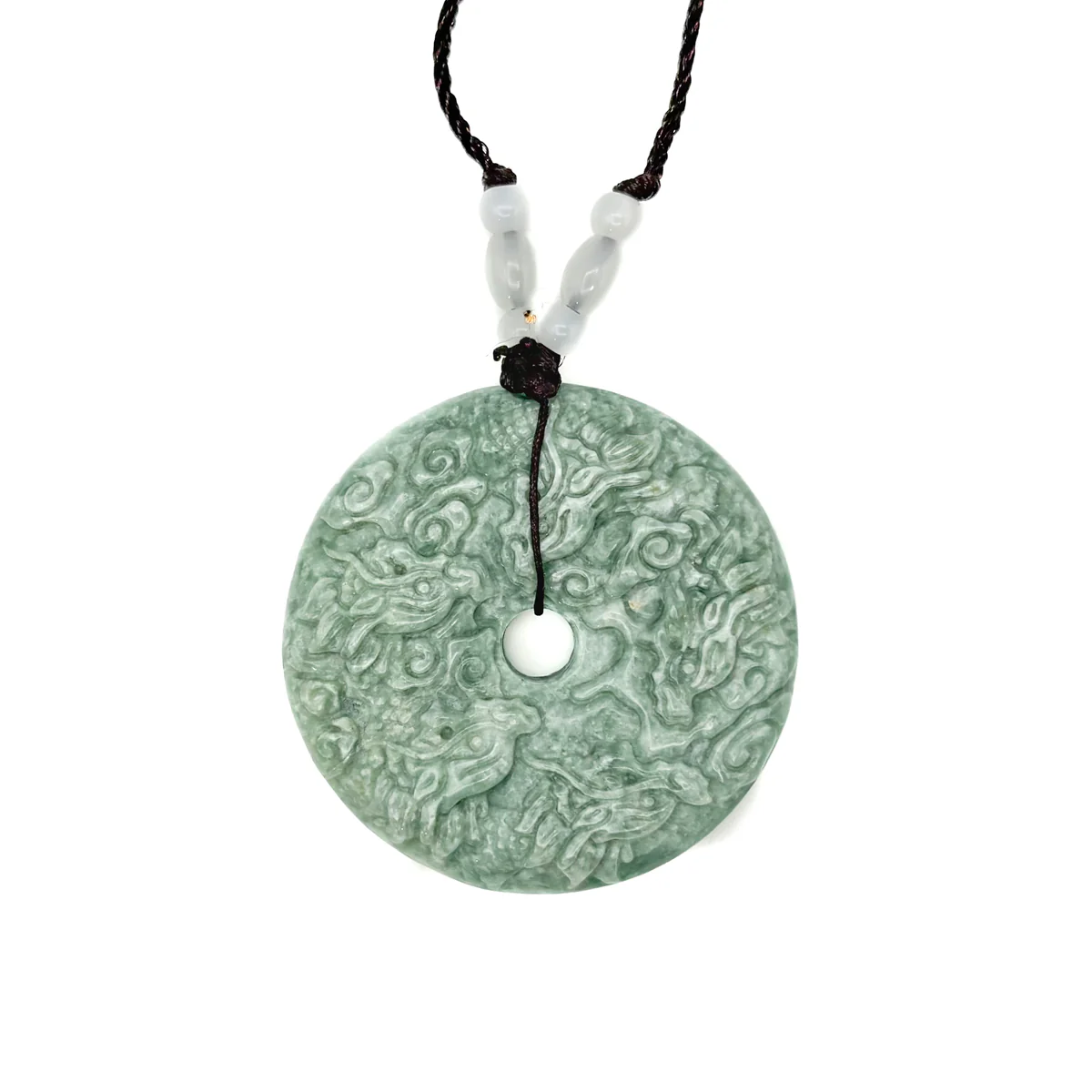 Certified Green Natural Type A Jade Jadeite Pendant Nine Dragons Circle Donut - Image 2