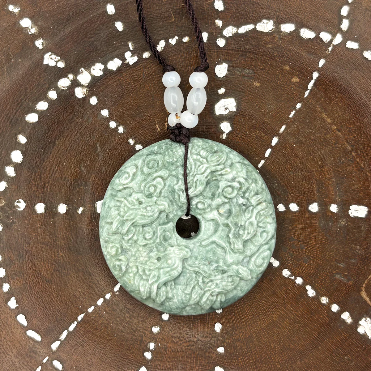 Certified Green Natural Type A Jade Jadeite Pendant Nine Dragons Circle Donut - Image 3