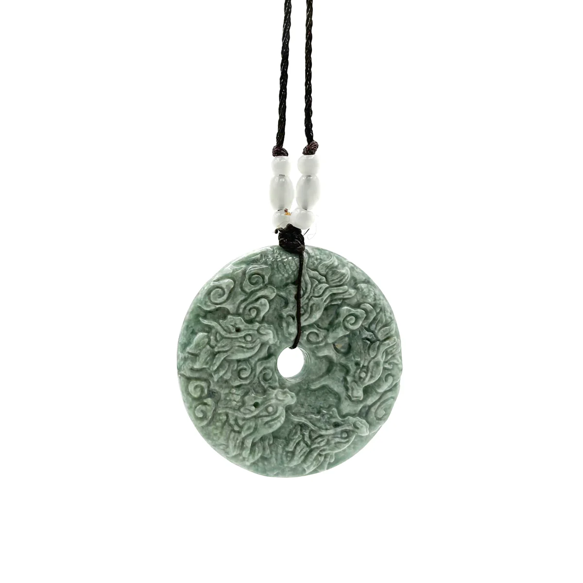 Certified Green Natural Type A Jade Jadeite Pendant Nine Dragons Circle Donut - Image 4