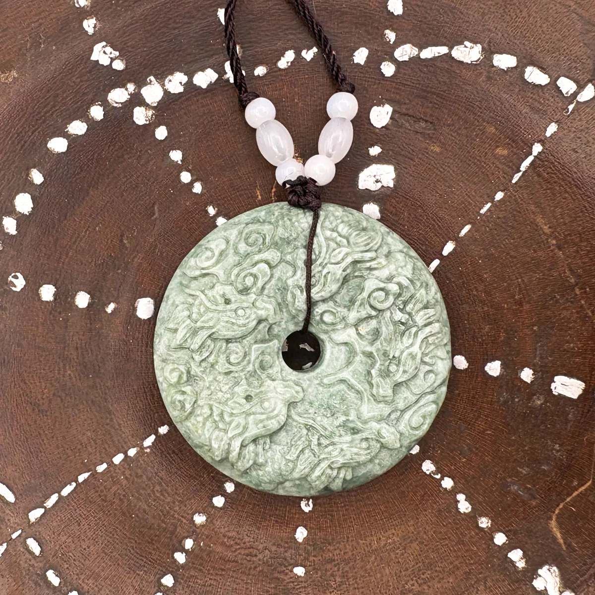 Certified Green Natural Type A Jade Jadeite Pendant Nine Dragons Circle Donut - Image 5