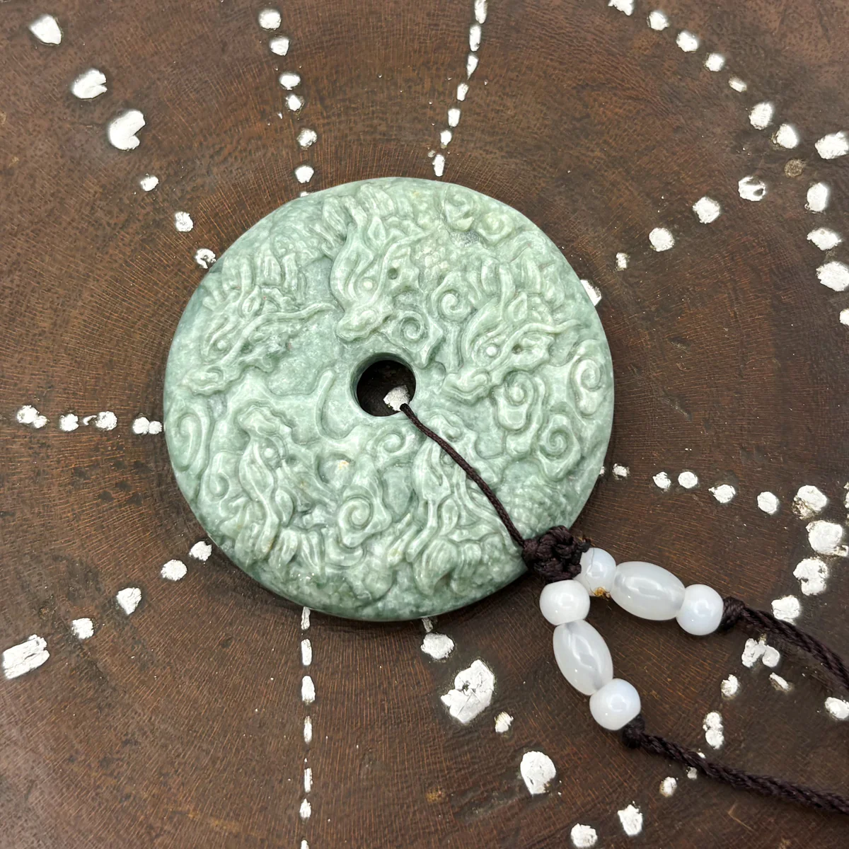 Certified Green Natural Type A Jade Jadeite Pendant Nine Dragons Circle Donut - Image 9