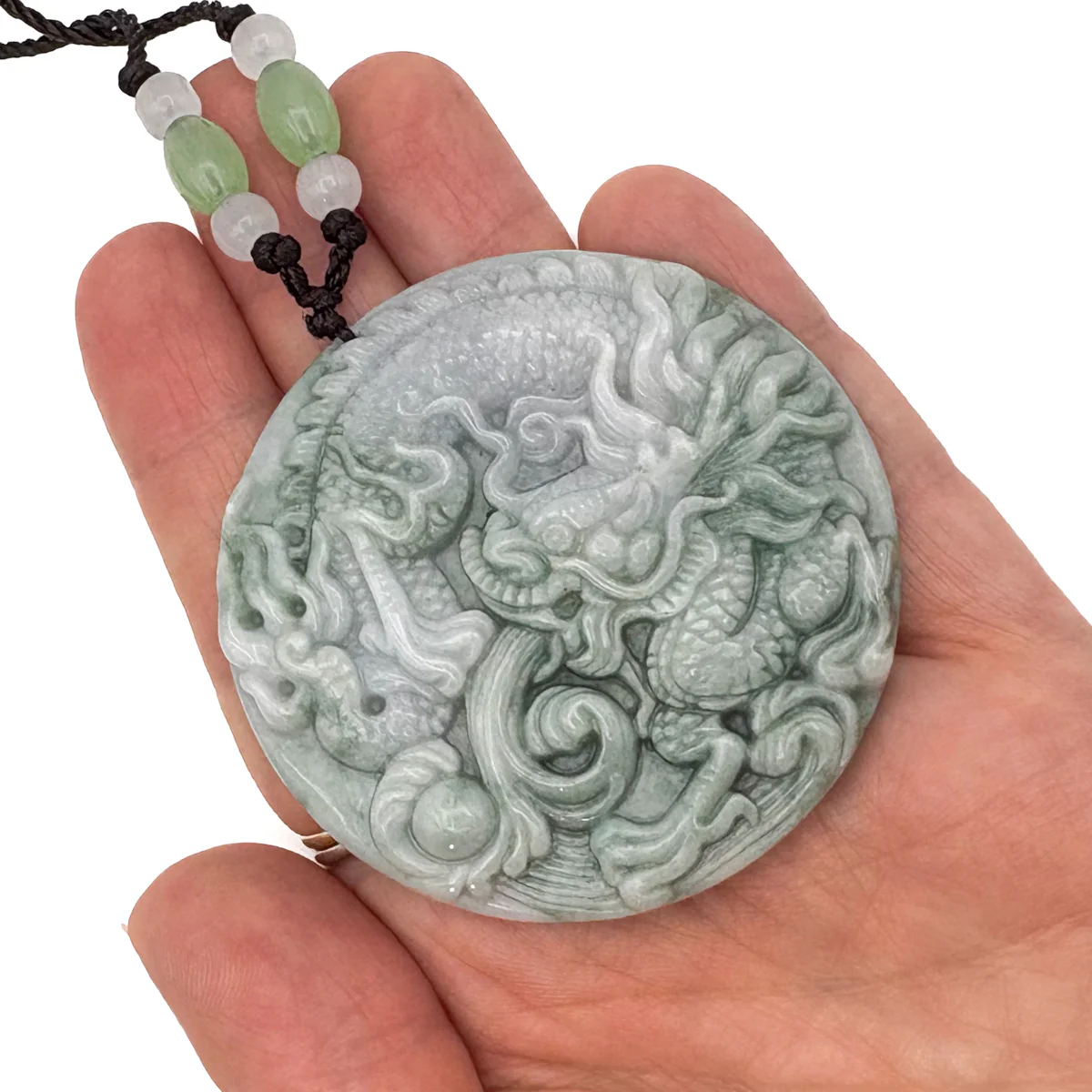Certified Green Natural Type A Jadeite Carved Dragon Bead Pendant - Image 10