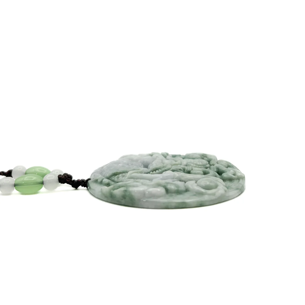 Certified Green Natural Type A Jadeite Carved Dragon Bead Pendant - Image 11