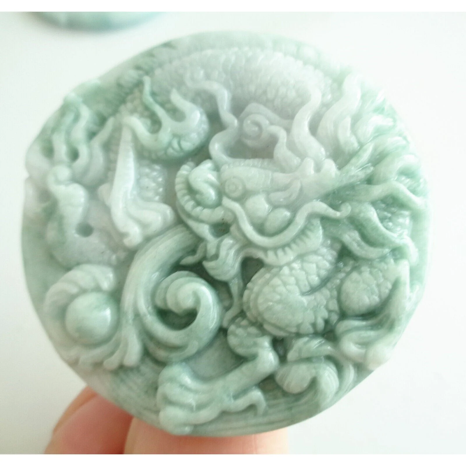 Certified Green Natural Type A Jadeite Carved Dragon Bead Pendant - Image 14