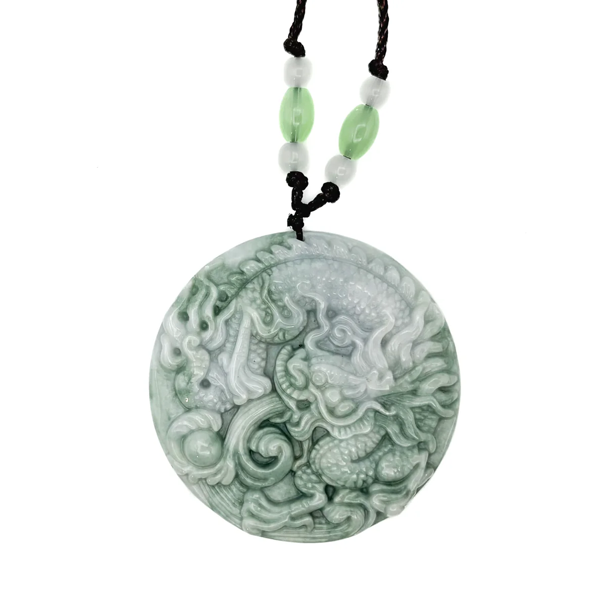 Certified Green Natural Type A Jadeite Carved Dragon Bead Pendant - Image 2