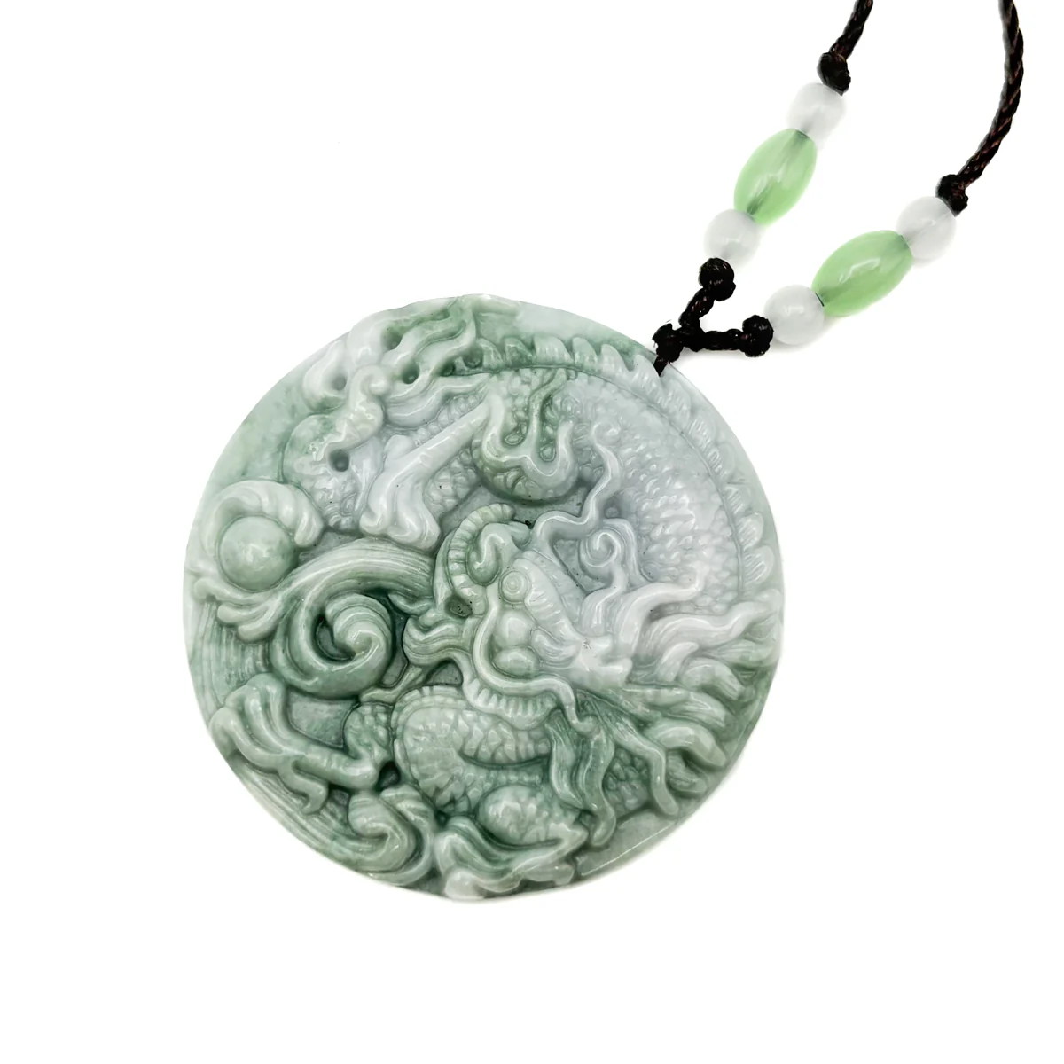 Certified Green Natural Type A Jadeite Carved Dragon Bead Pendant - Image 3