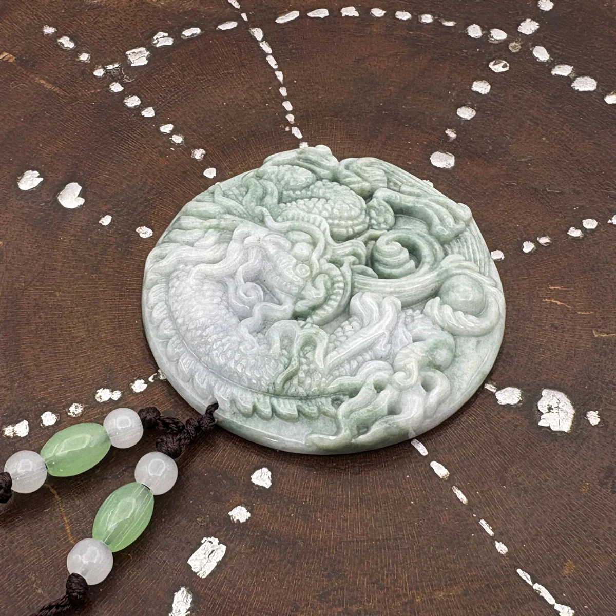 Certified Green Natural Type A Jadeite Carved Dragon Bead Pendant - Image 4