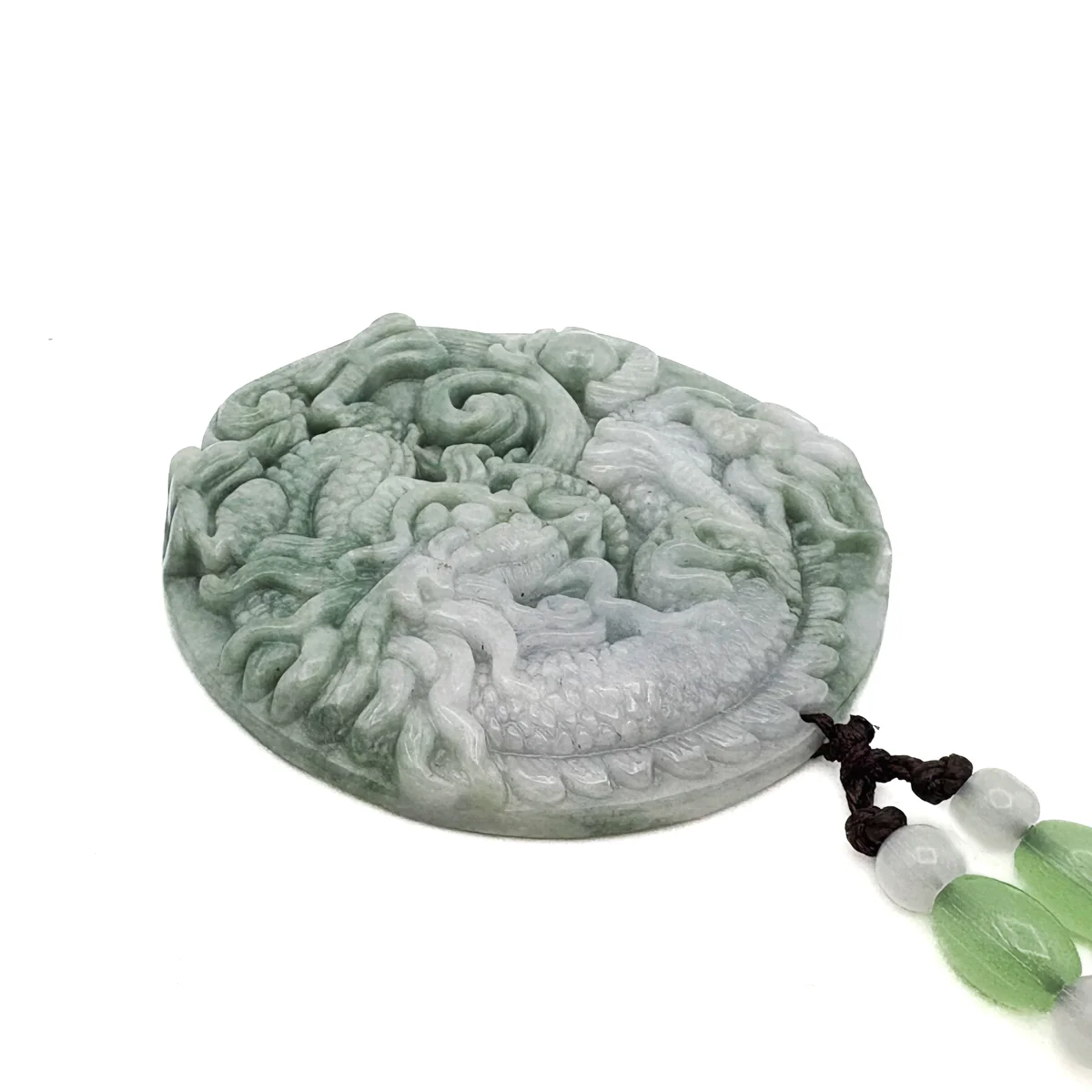 Certified Green Natural Type A Jadeite Carved Dragon Bead Pendant - Image 5