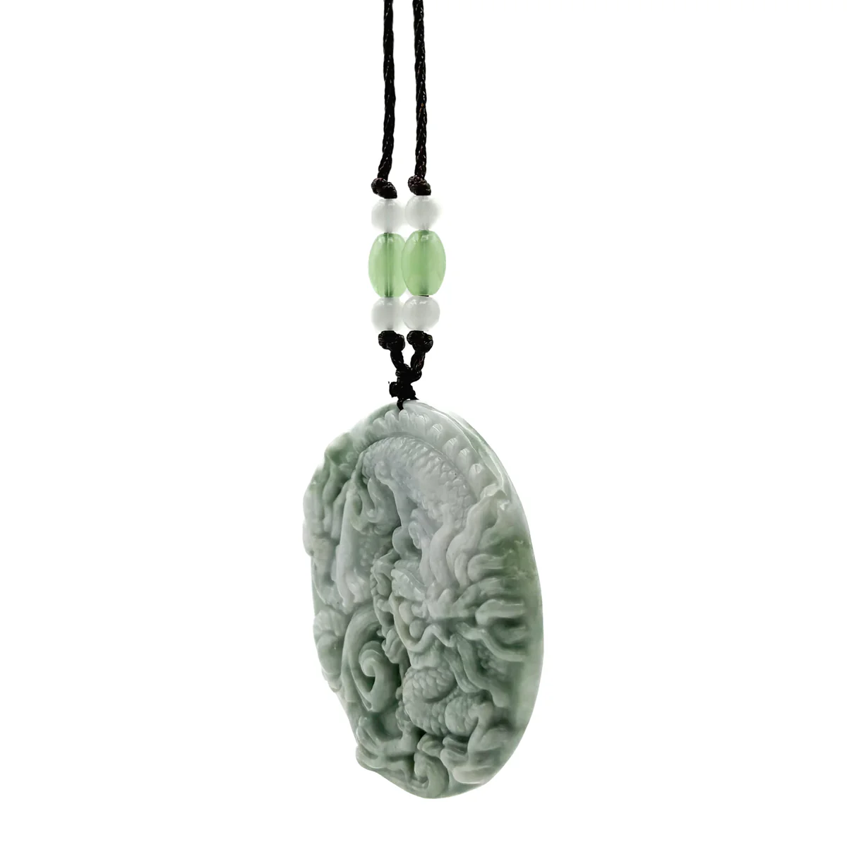 Certified Green Natural Type A Jadeite Carved Dragon Bead Pendant - Image 6