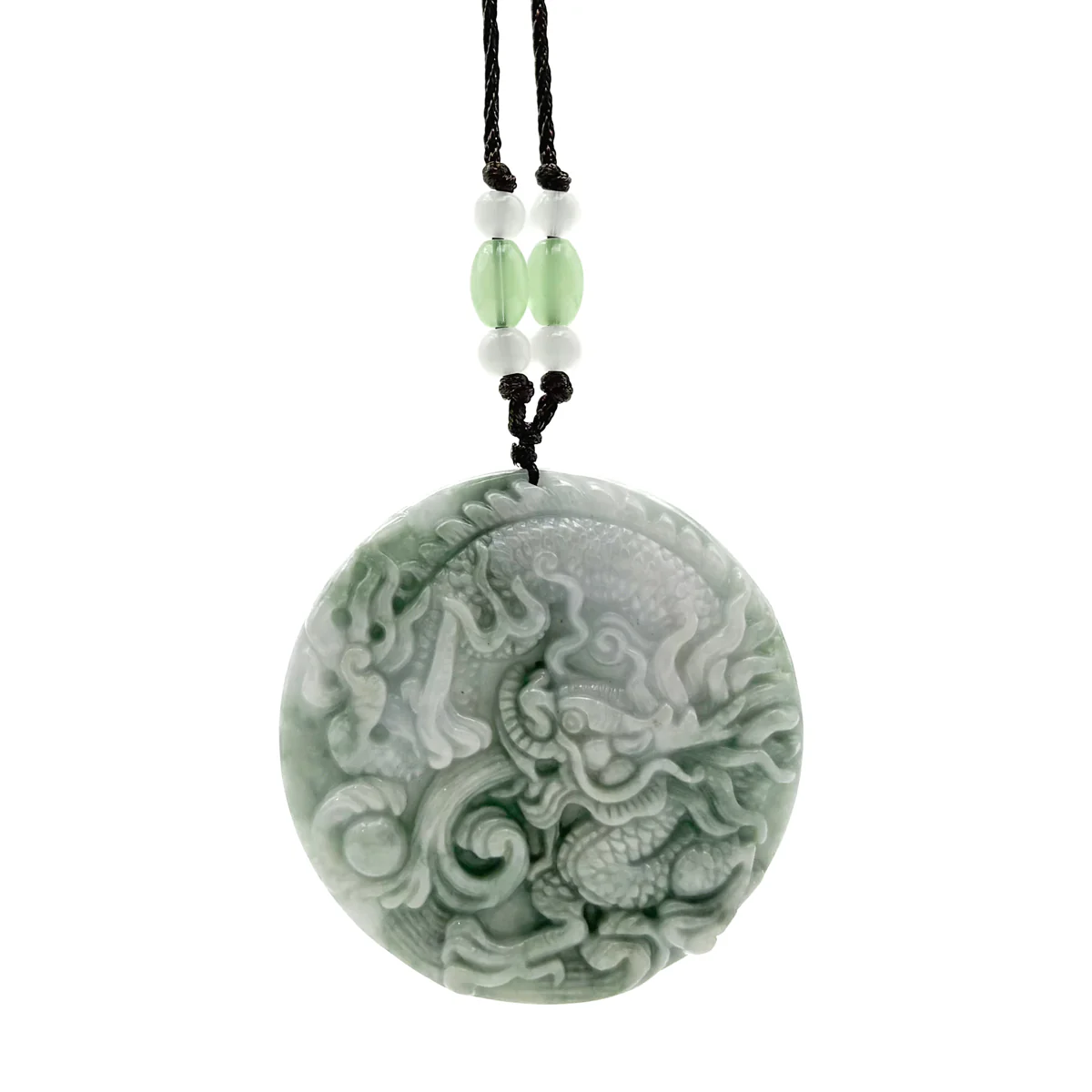 Certified Green Natural Type A Jadeite Carved Dragon Bead Pendant - Image 7