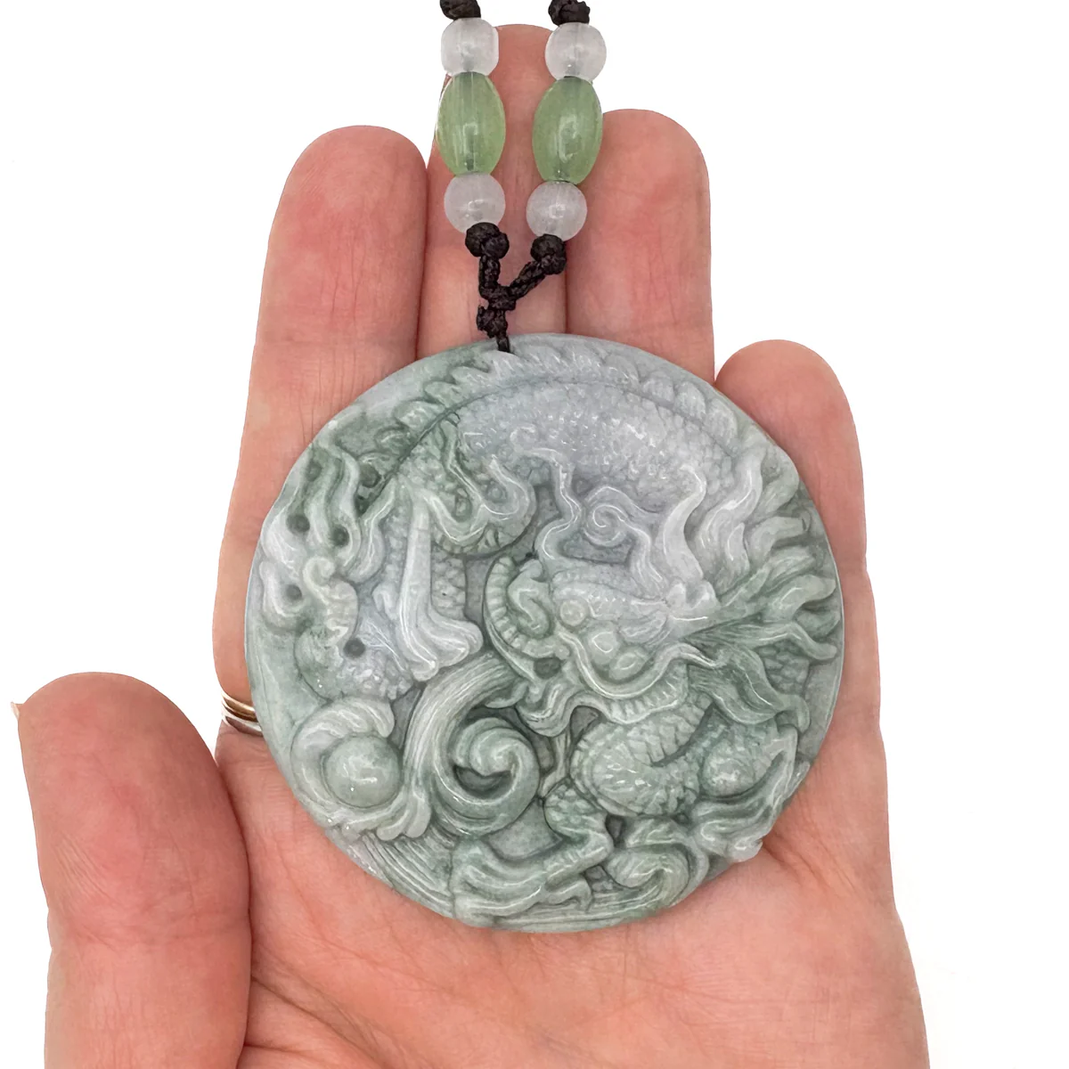 Certified Green Natural Type A Jadeite Carved Dragon Bead Pendant - Image 8