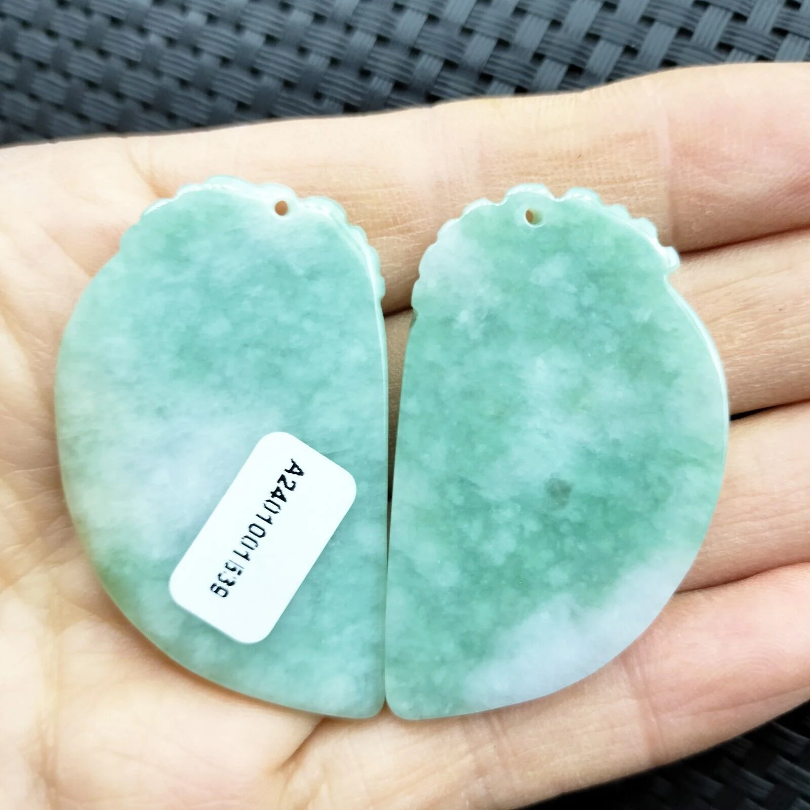 Certified Green Natural Type A Jadeite Carved Dragon Phoenix Pendants (Pair) - Image 4