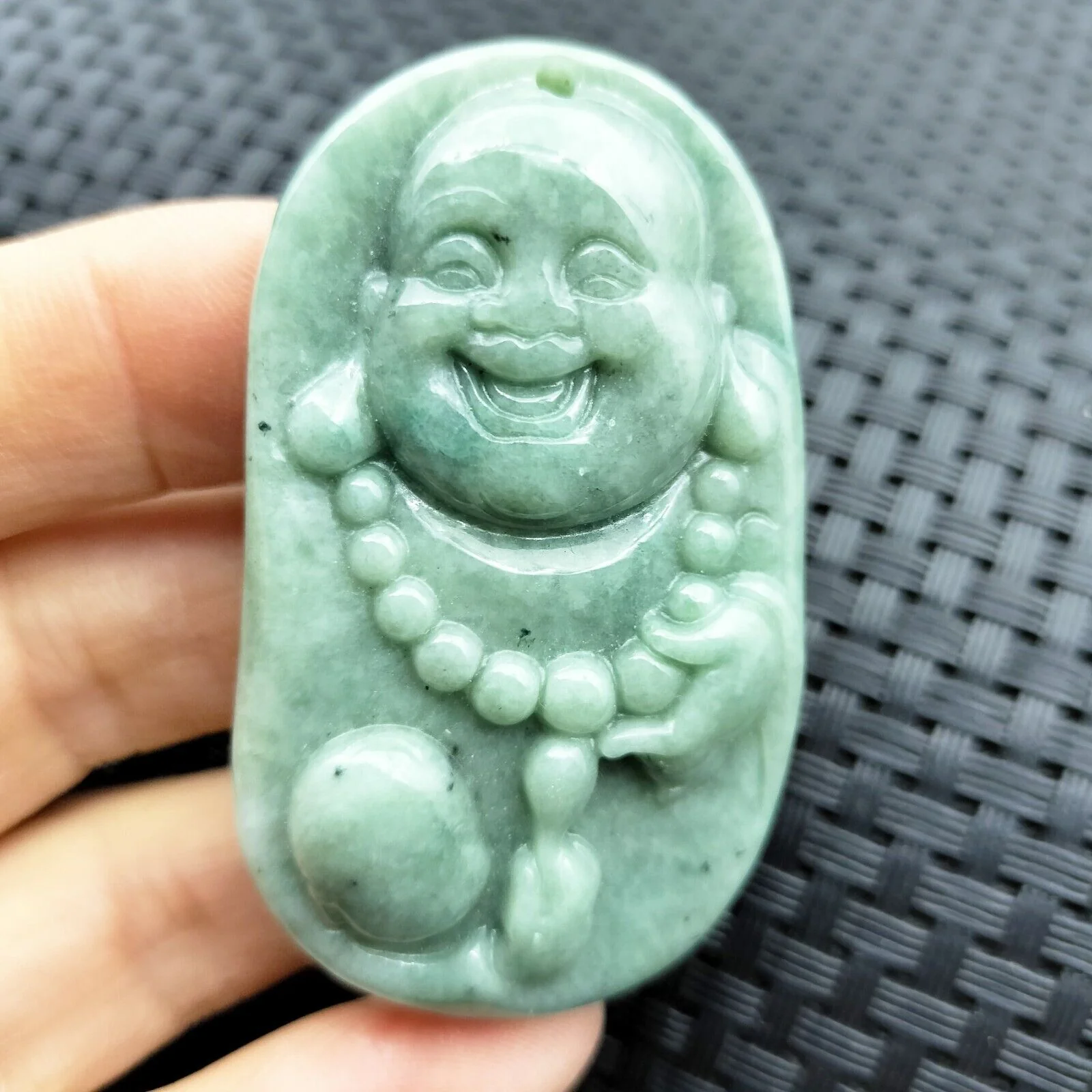 Certified Green Natural Type A Jadeite Carved Happy Buddha God Child Pendant - Image 4
